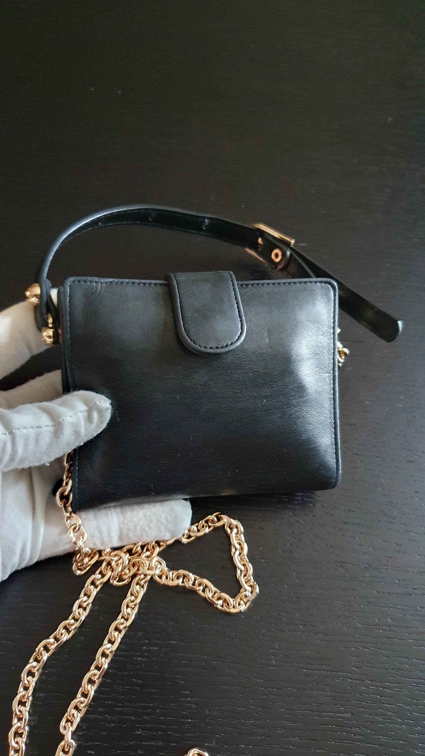 Authentic Chanel Upcycle Small Black Wallet with Strap & Chain