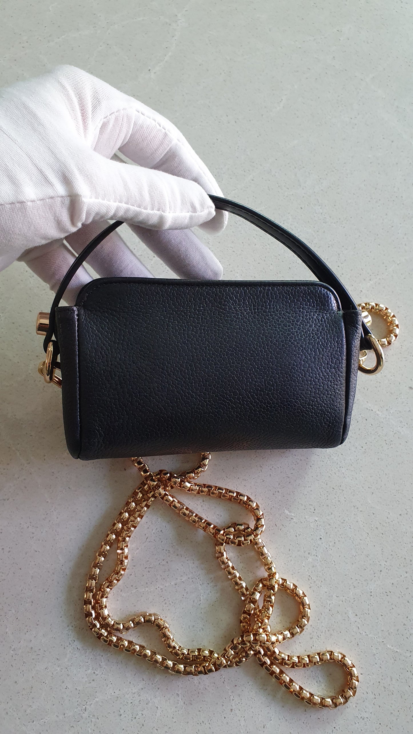 Authentic Chanel Upcycle Mini Black Caviar Pouch with Strap & Chain