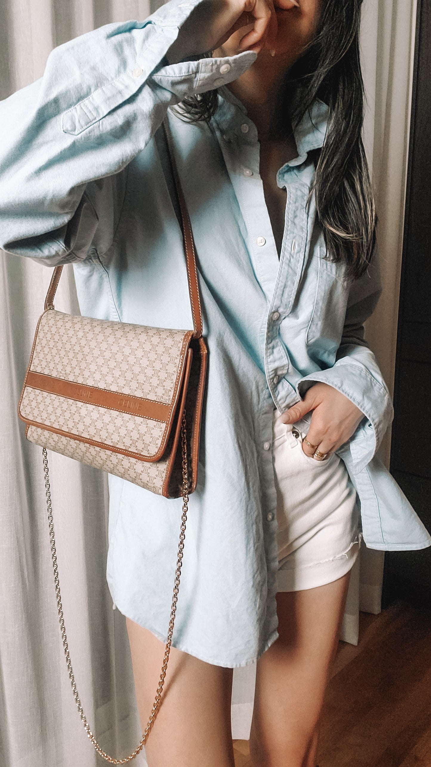 Authentic Vintage Celine (2/2) Upcycle Purse with Strap & Chain