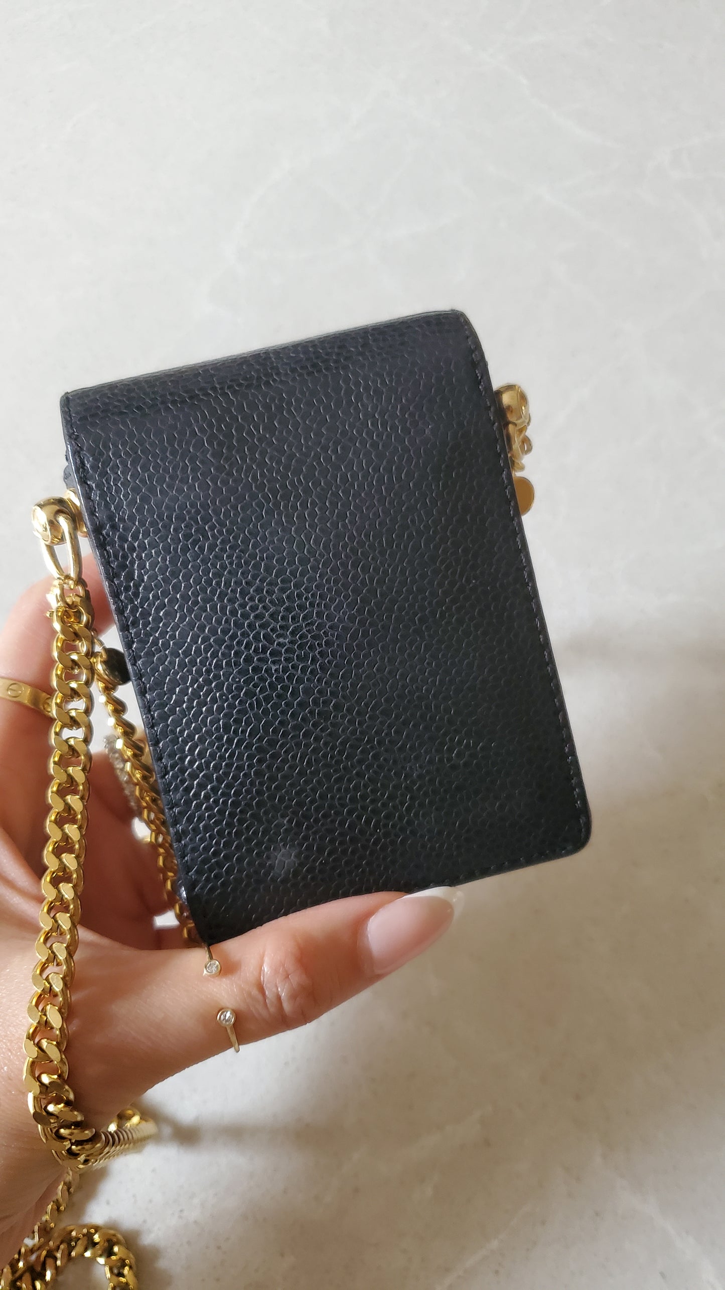 Authentic Vintage Chanel Upcycle Versatile Black Caviar Small Pouch on Chain