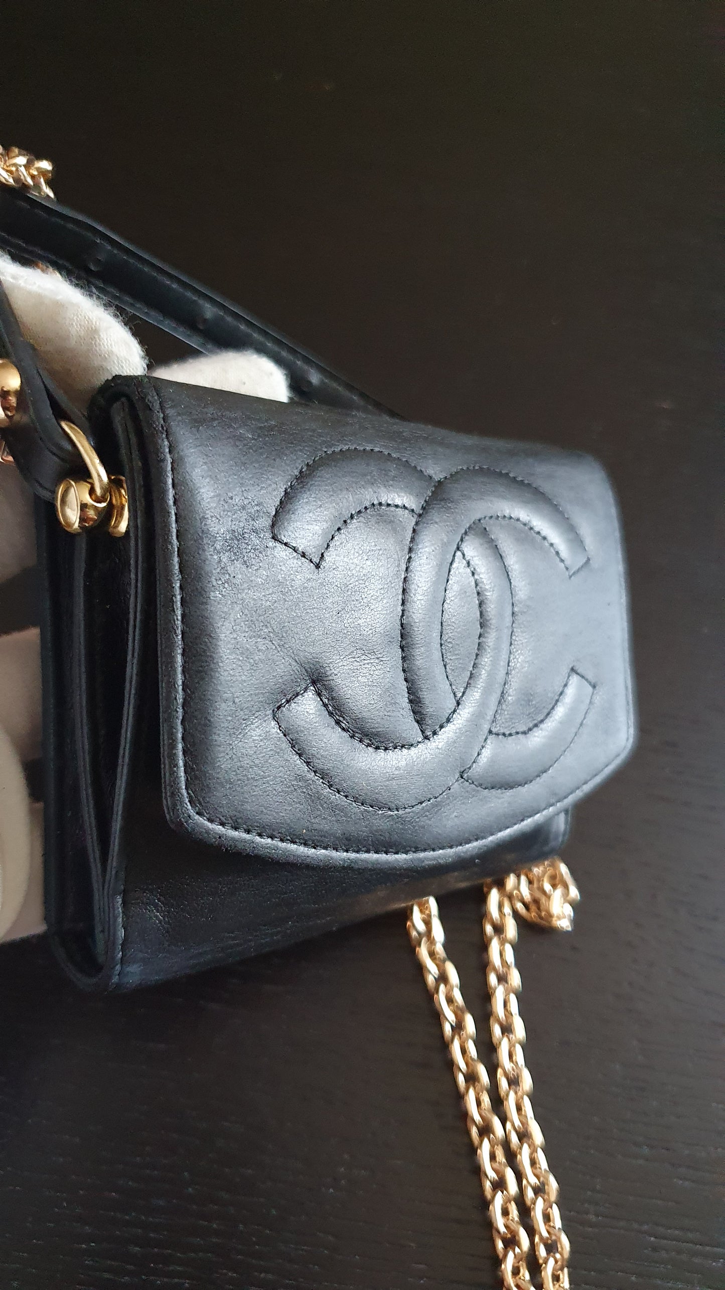 Authentic Chanel Upcycle Small Black Wallet with Strap & Chain