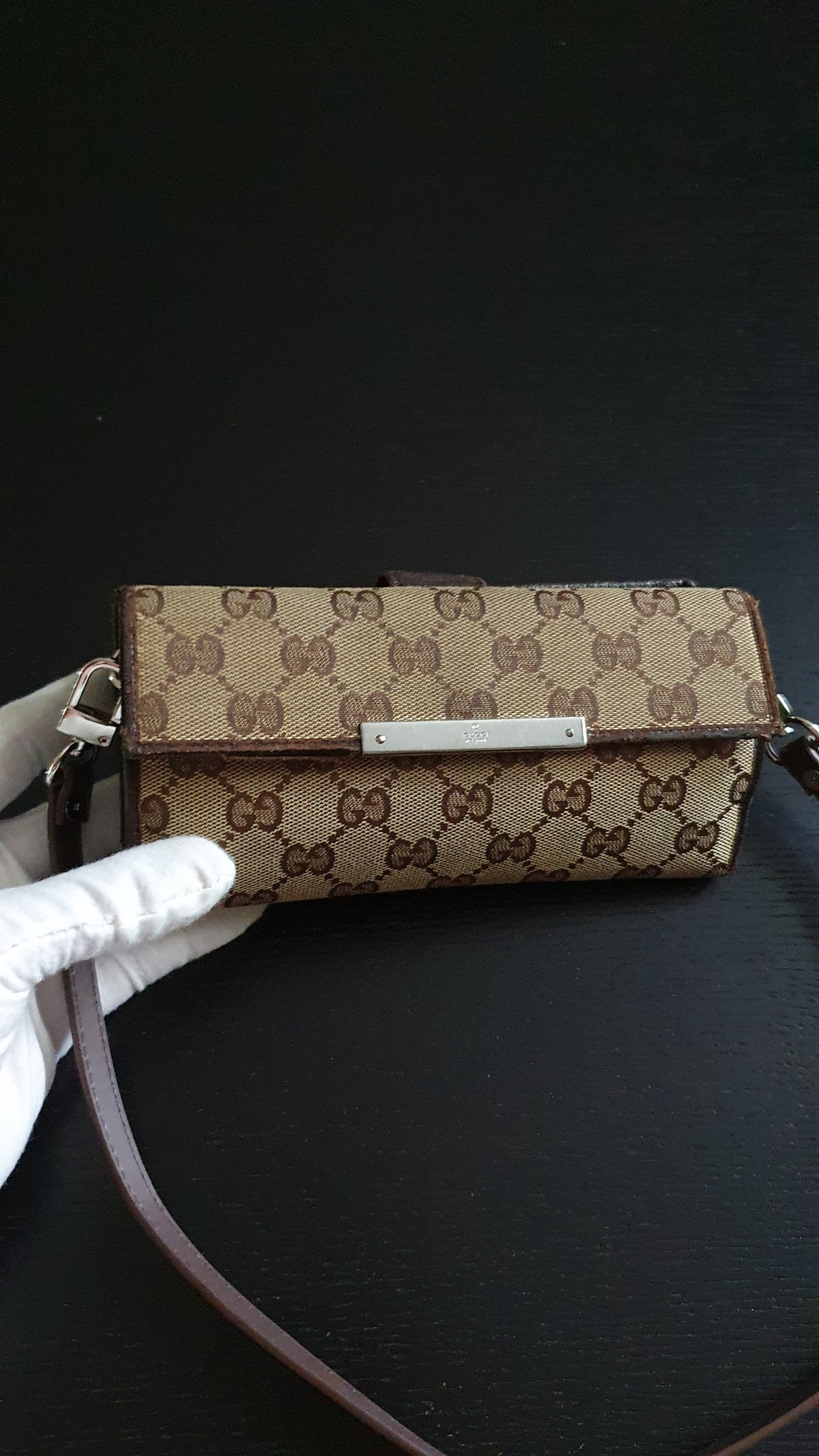 Authentic Gucci Upcycle Brown Wallet with Shoulder Strap