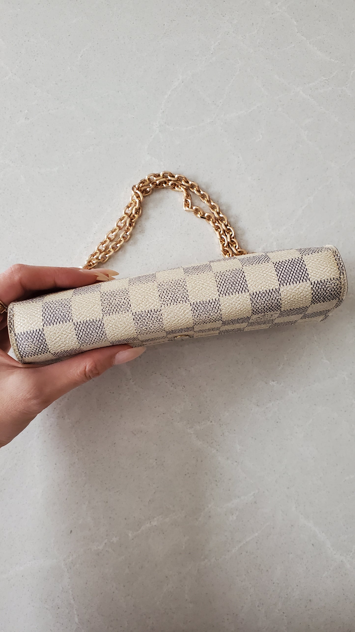 Authentic Louis Vuitton White Damier Upcycle Long Wallet on Chain
