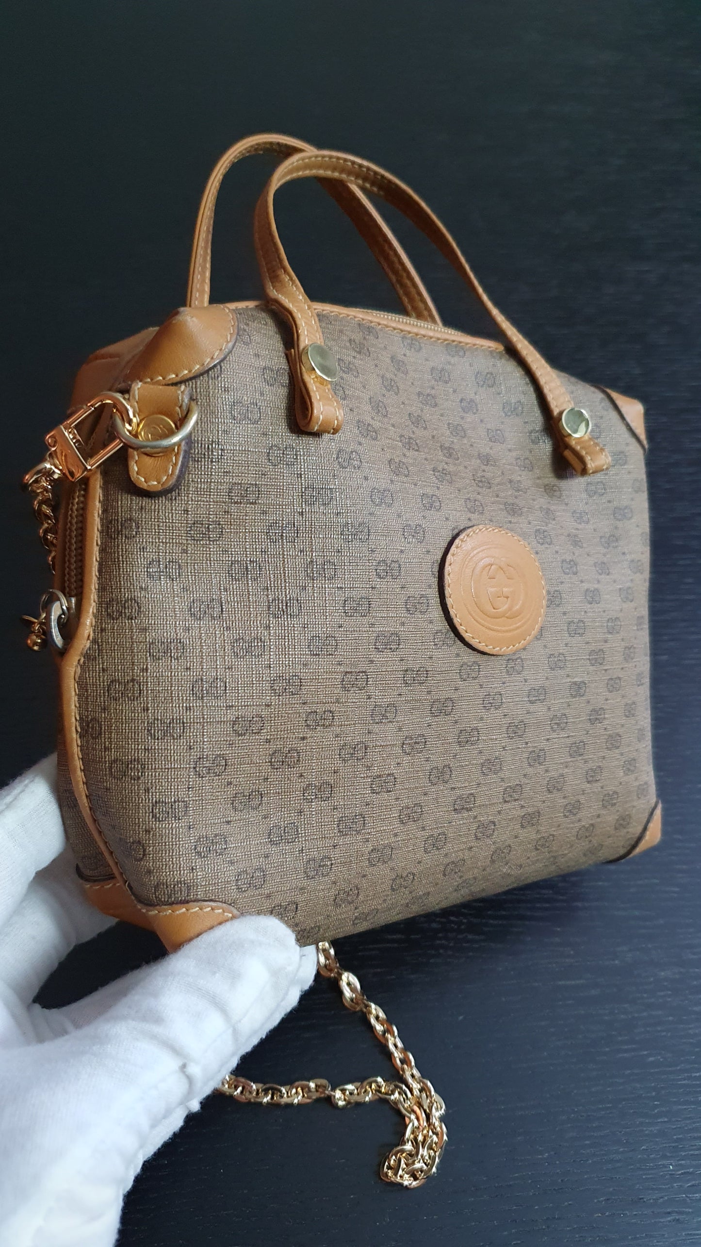 Authentic Vintage Gucci Upcycle Tan Bag with Straps & Chain