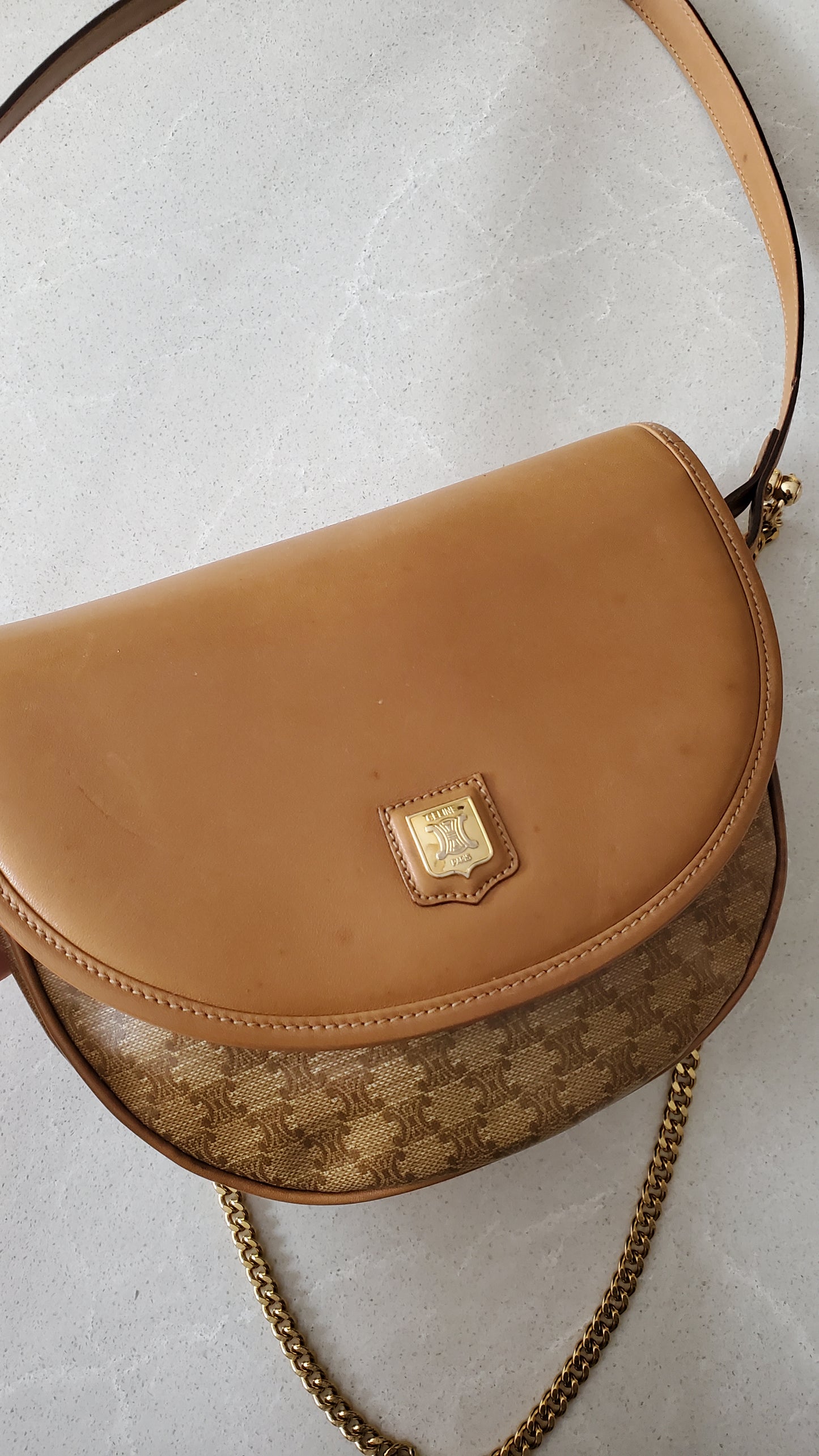 Authentic Vintage Celine Upcycle Tan Purse on Chain