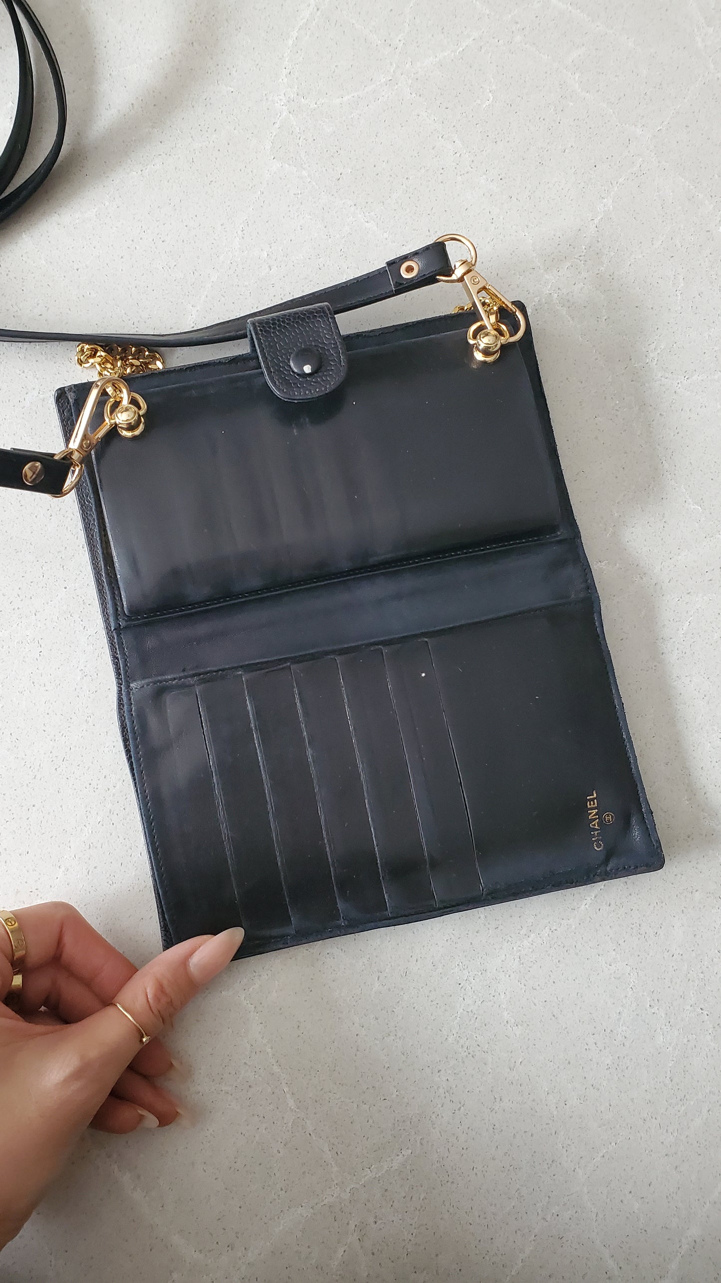 Authentic Vintage Chanel Caviar Upcycle Wallet on Chain & Strap