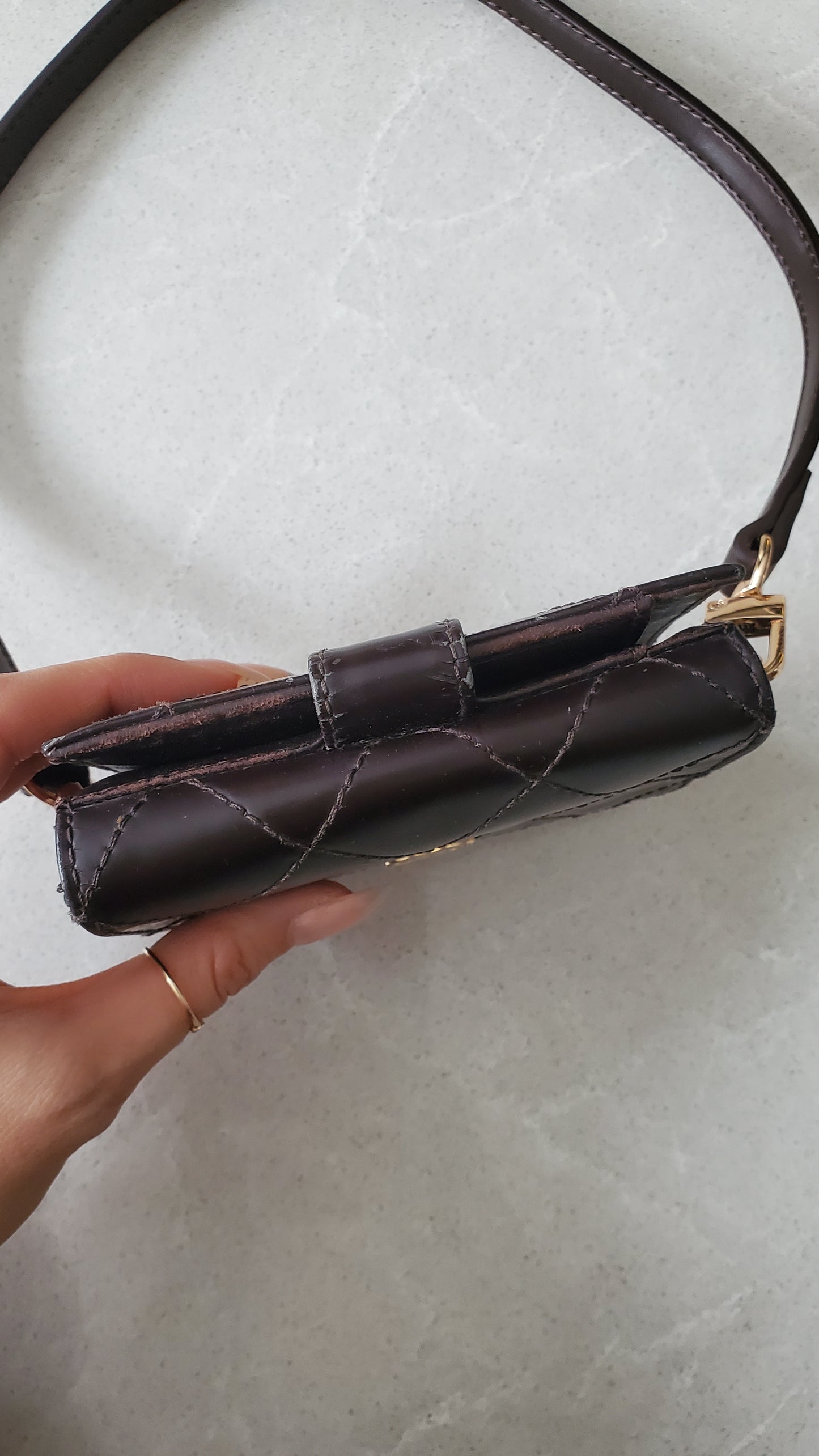 Authentic Vintage Chanel Upcycle (Brown) Small Shoulder Wallet with Strap