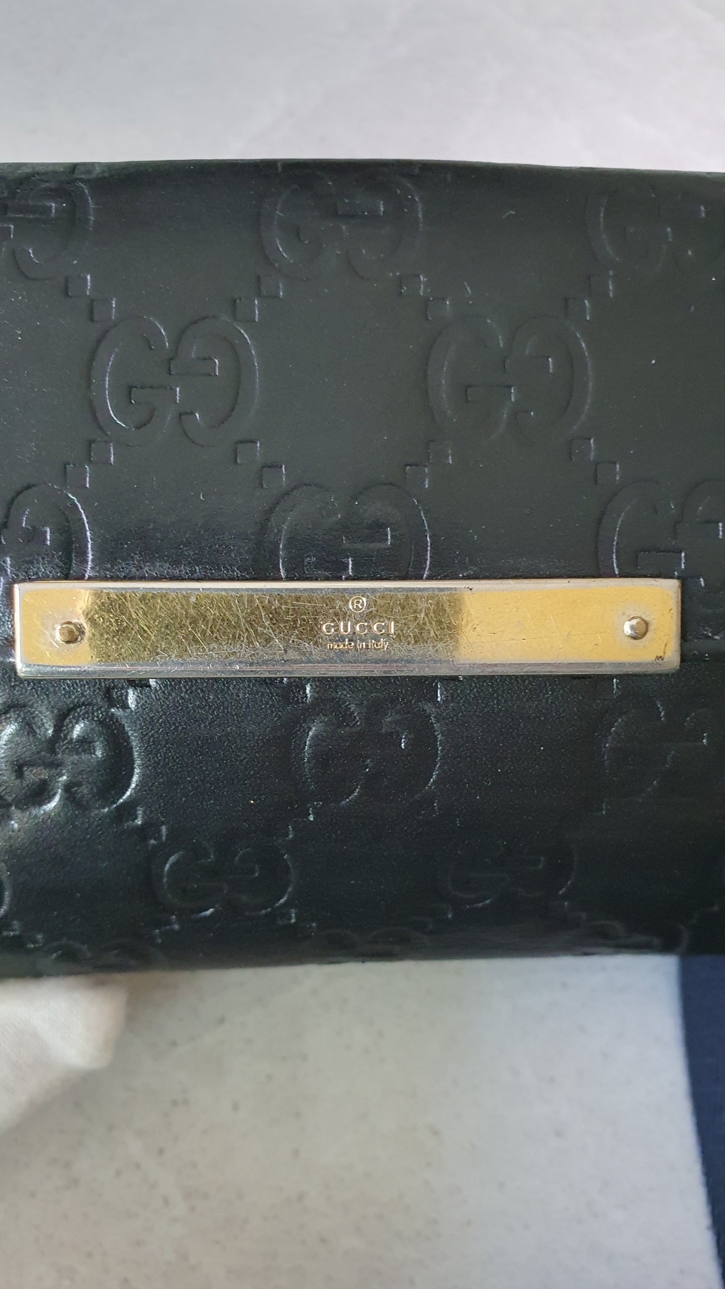 Authentic Gucci Upcycle Long Black Leather Wallet with Strap