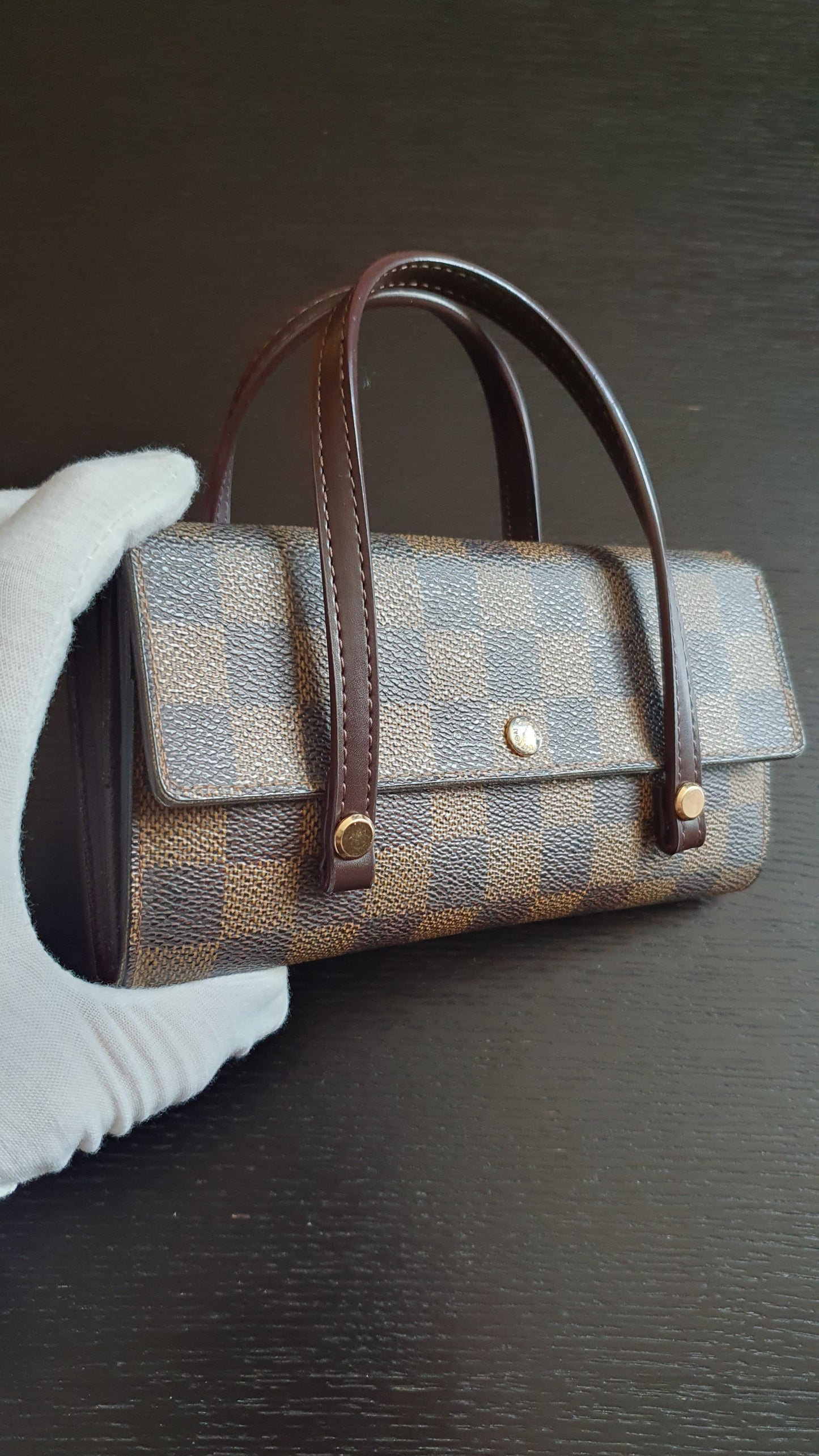 Authentic Vintage Louis Vuitton (2) Upcycle Brown Damier Wallet with Straps