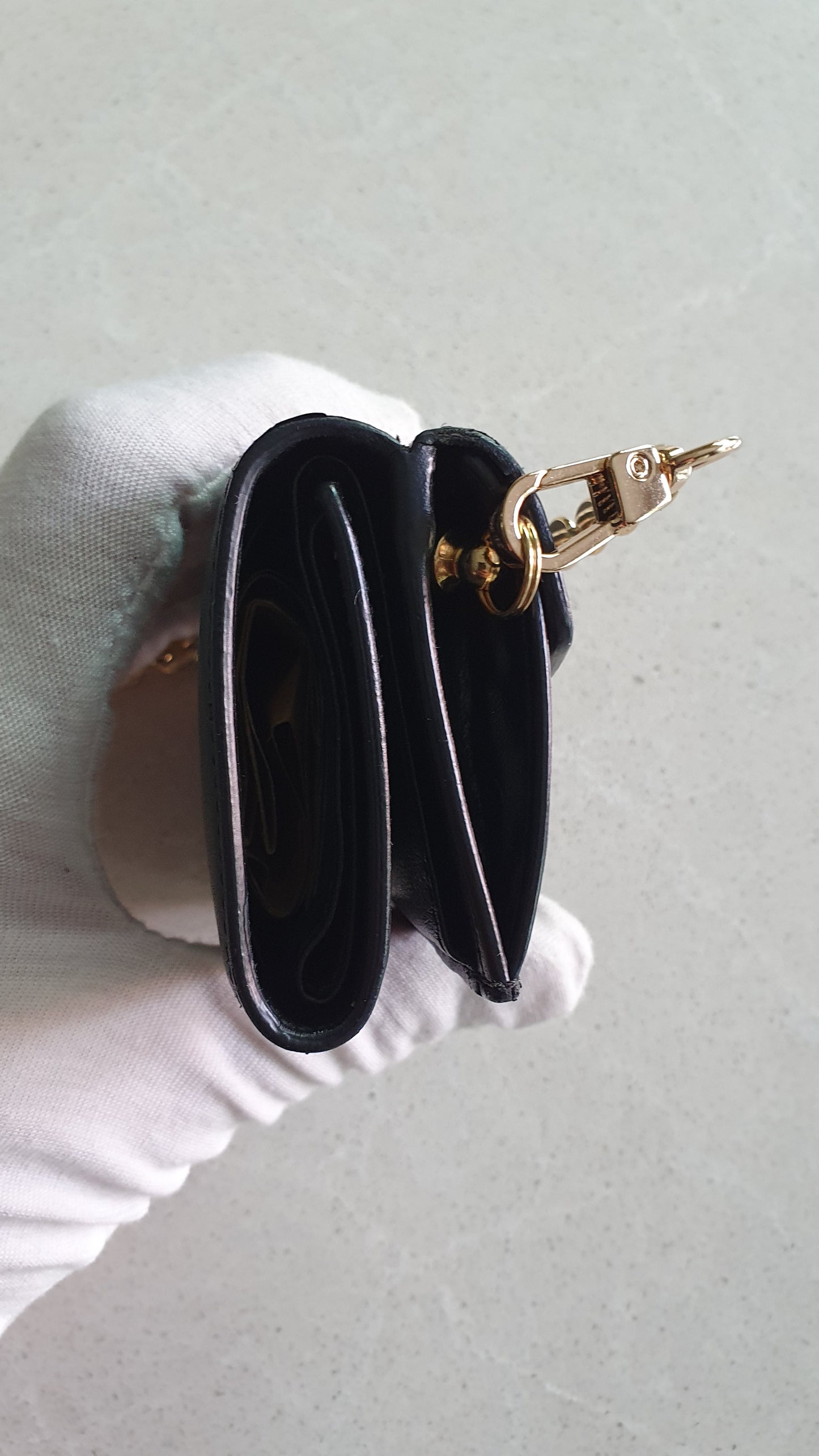 Authentic Fendi Upcycle Black Leather Mini Wallet with Chain