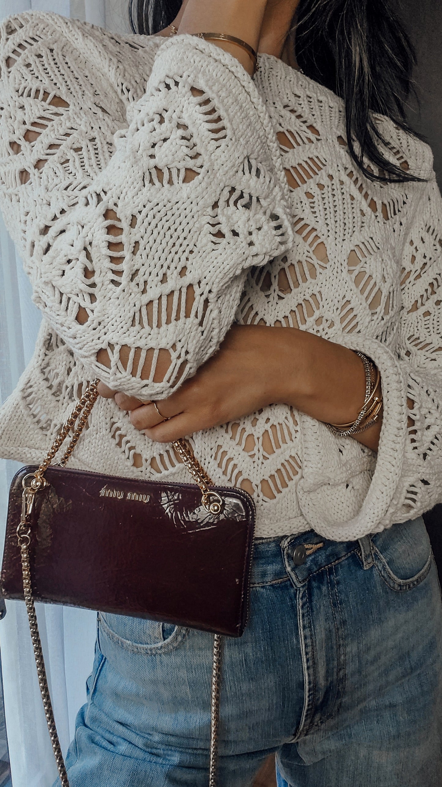 Authentic Miu Miu Upcycle Long Zip Patent Wallet with Chains