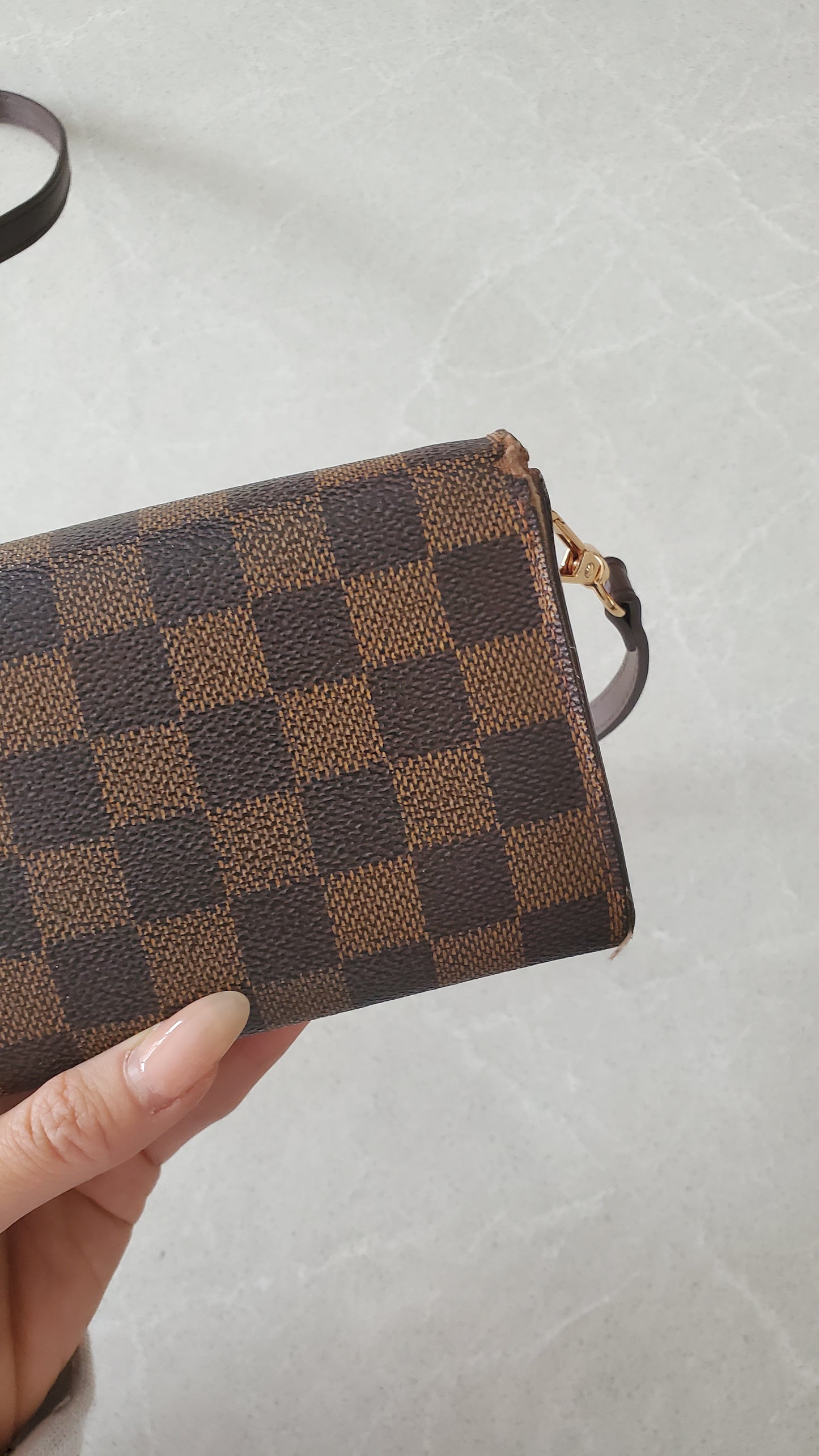 Authentic Vintage Louis Vuitton Brown Damier Upcycle Long Wallet with Strap