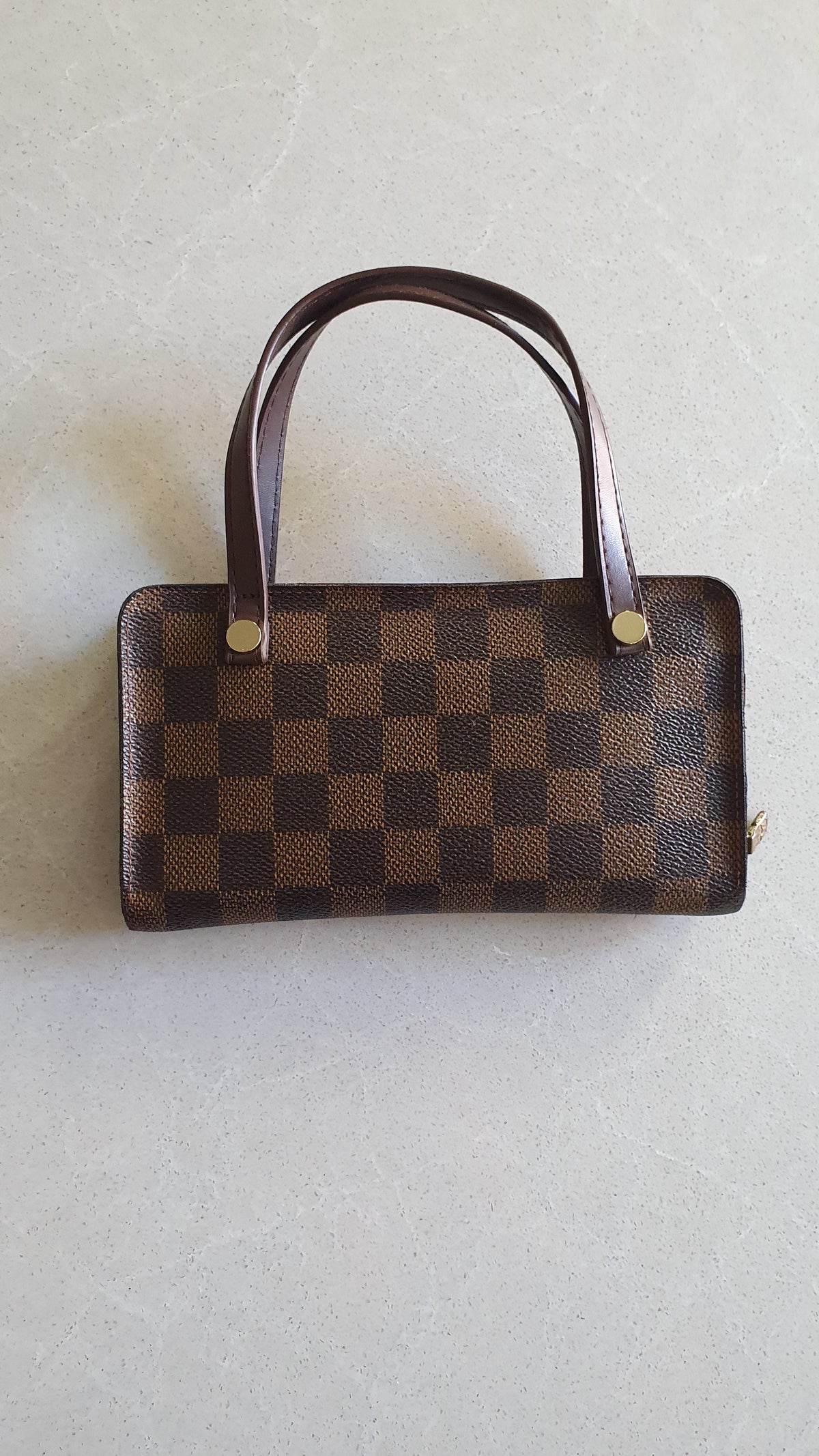 Authentic Vintage Louis Vuitton Upcycle Brown Damier Zip Wallet with Two Handles