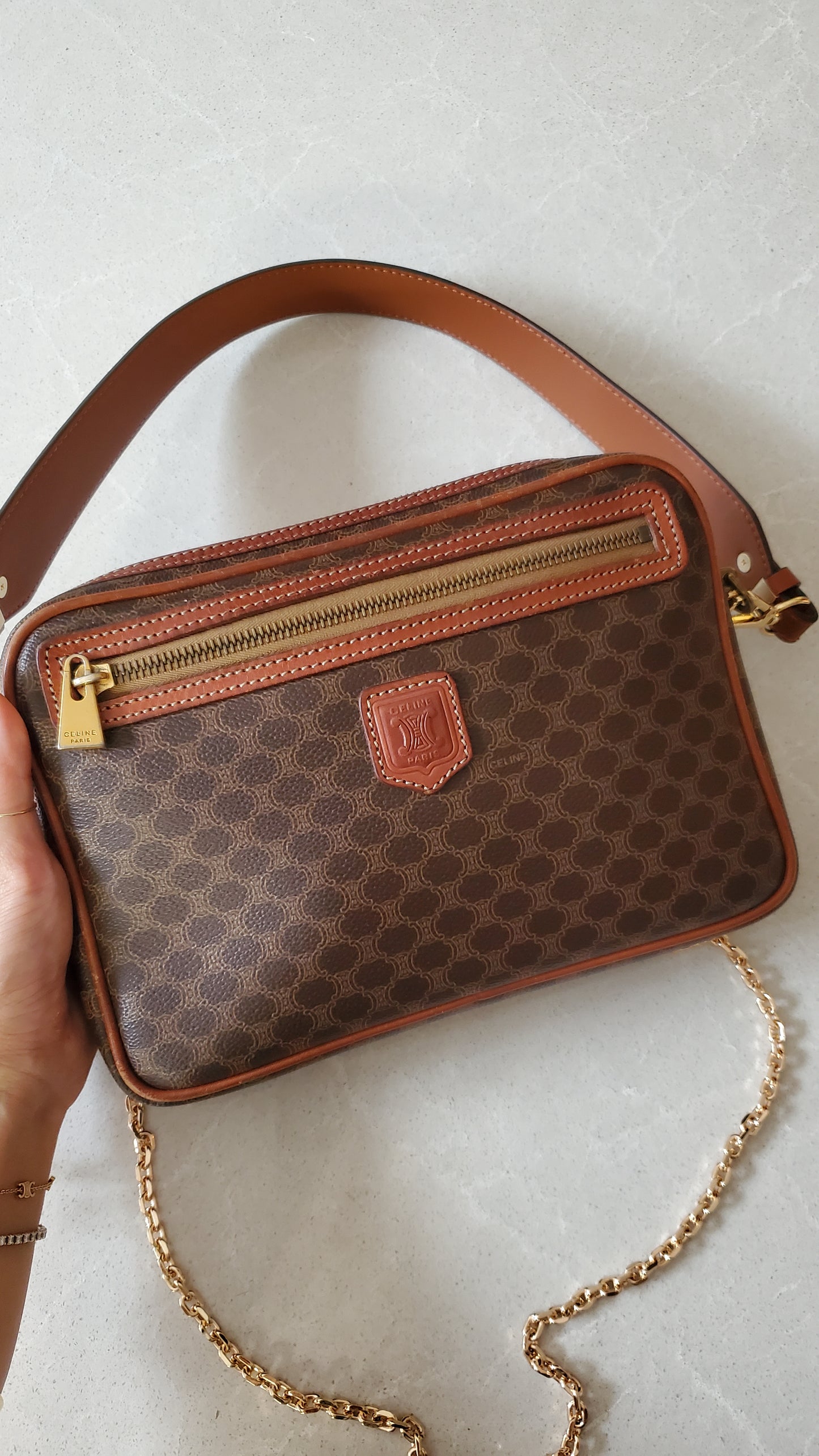 Authentic Vintage Celine Upcycle Purse on Chain & Strap