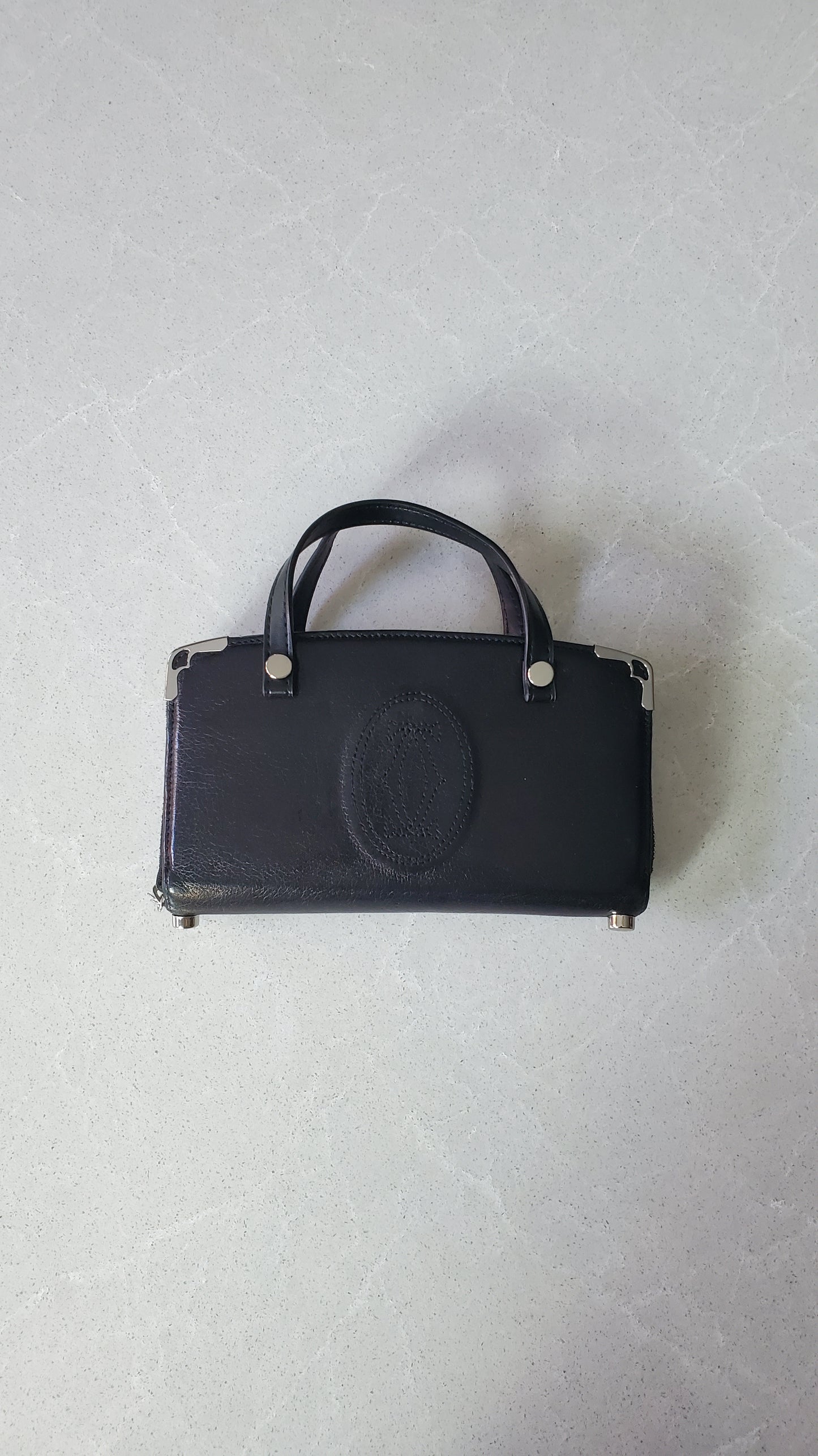 Authentic Vintage Cartier Upcycle Black Leather Wallet with Two Handles