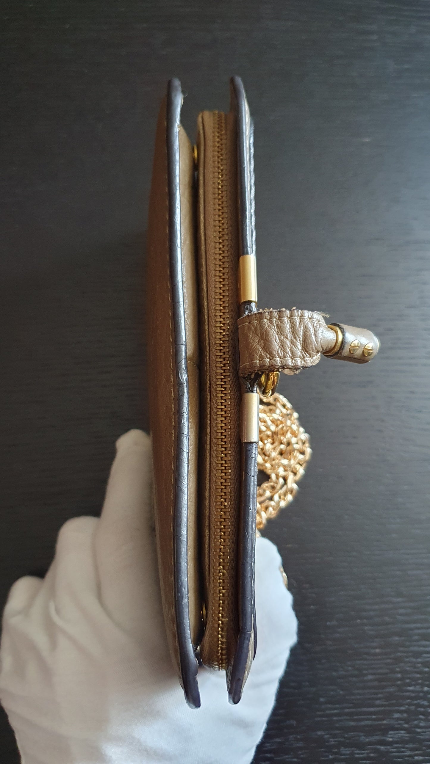 Authentic Chloé Upcycle Leather Wallet with Versatile Chain