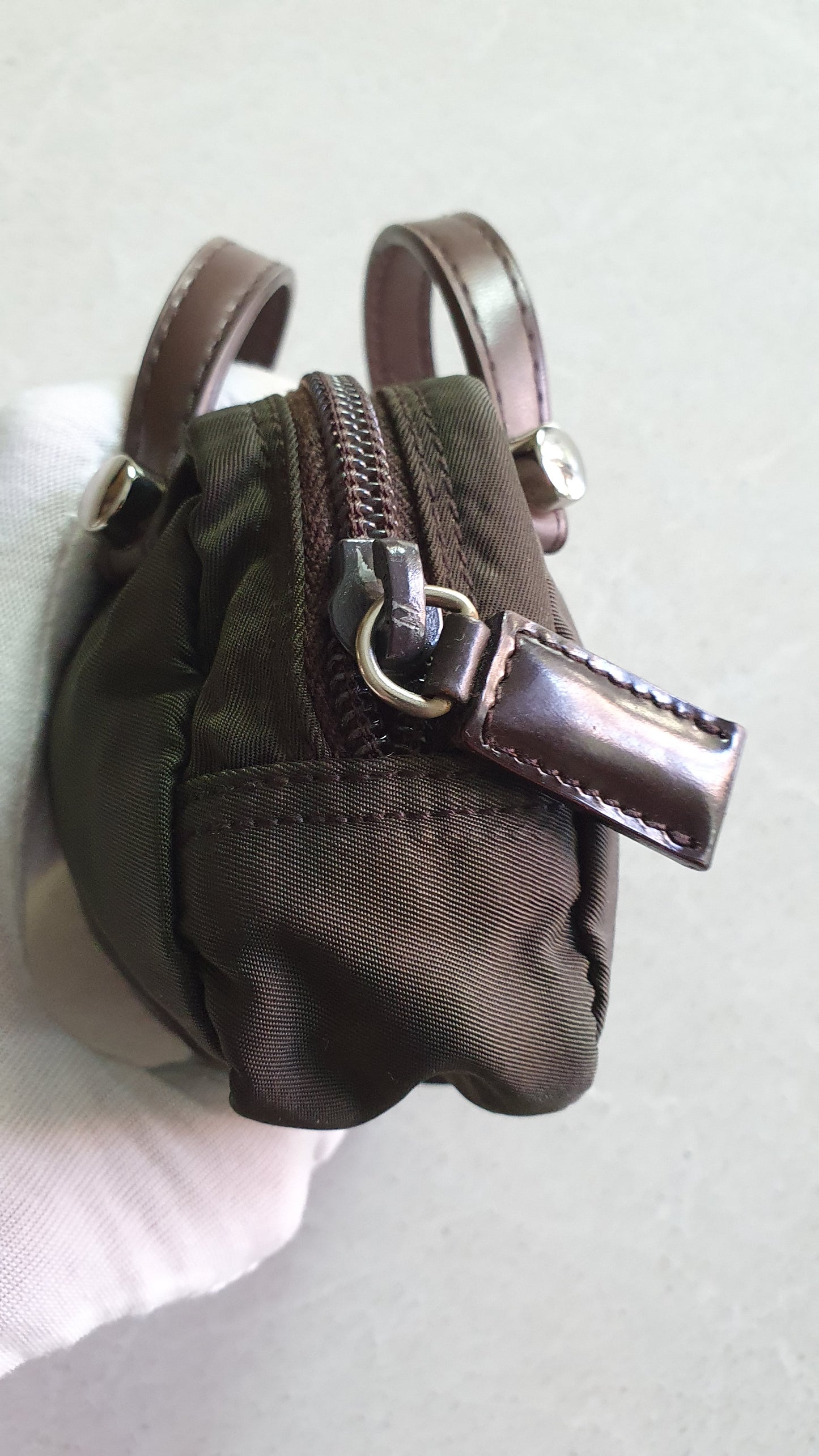 Authentic Prada Upcycle Khaki Mini Pouch with Two Handles