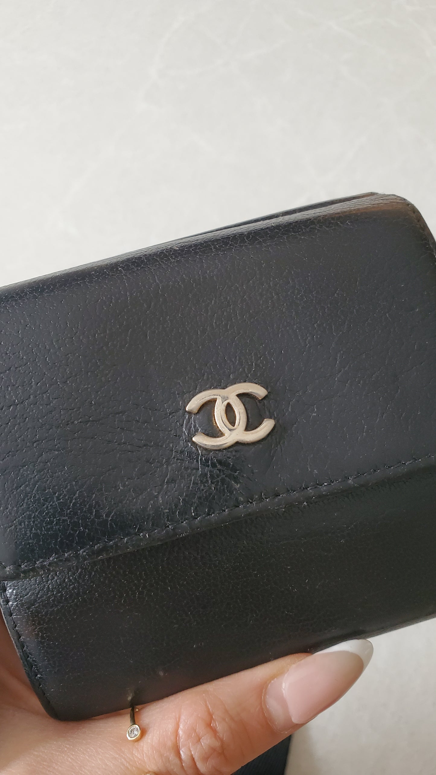 Authentic Chanel Upcycle Black Caviar Compact a Wallet with Strap