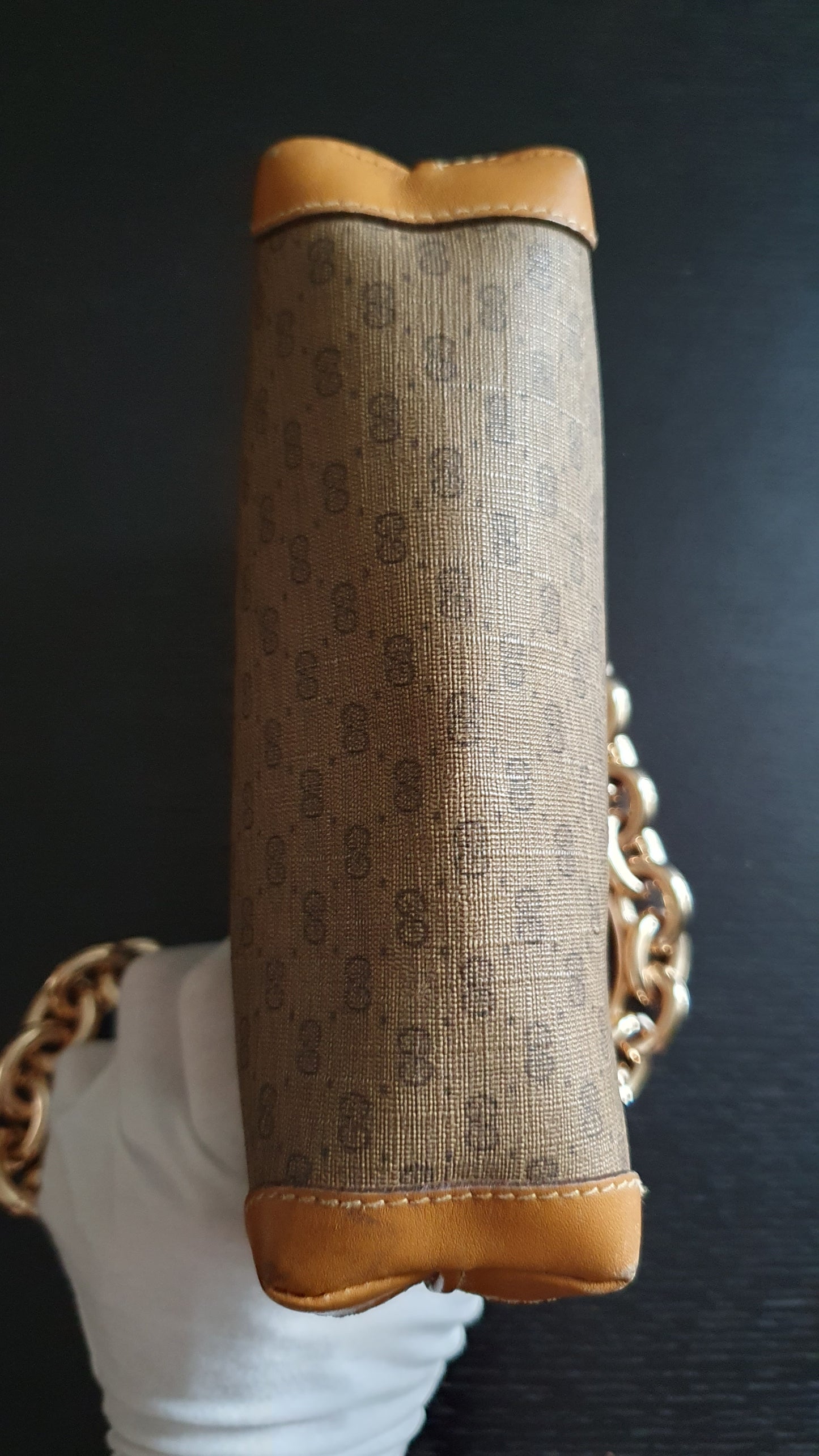 Authentic Vintage Gucci Upcycle Tan Bag (with thick shoulder chain)