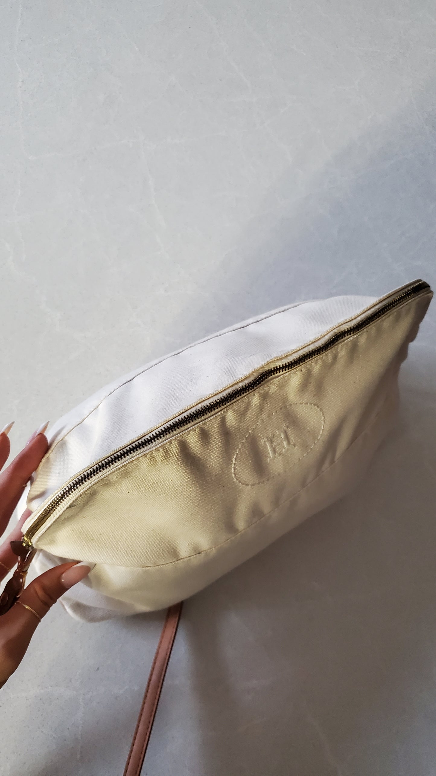 Authentic Hermès Upcycle Large Cream Canvas Bag on Strap