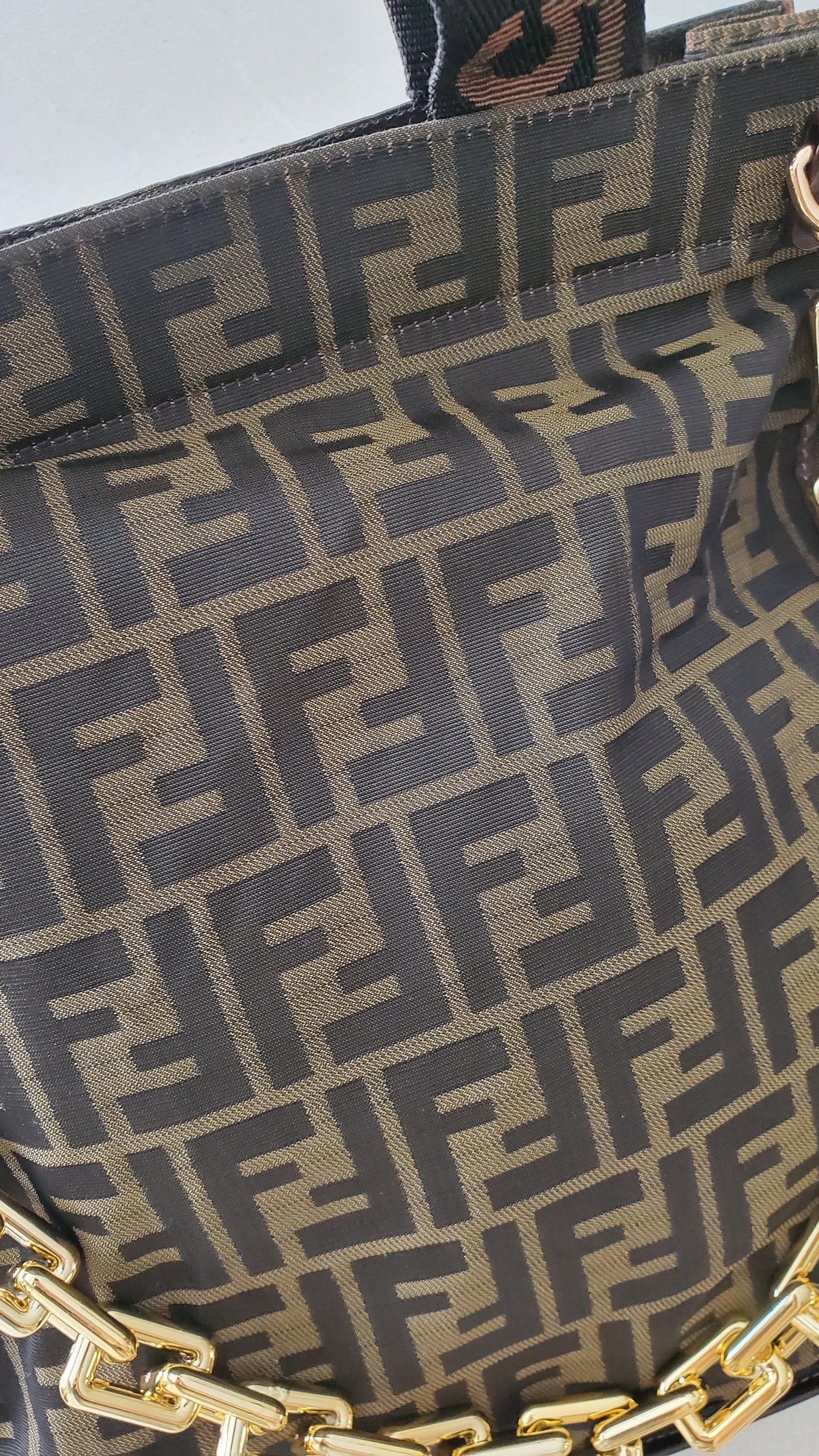 Authentic Fendi FF Upcycle Large Tote Bag with Chains