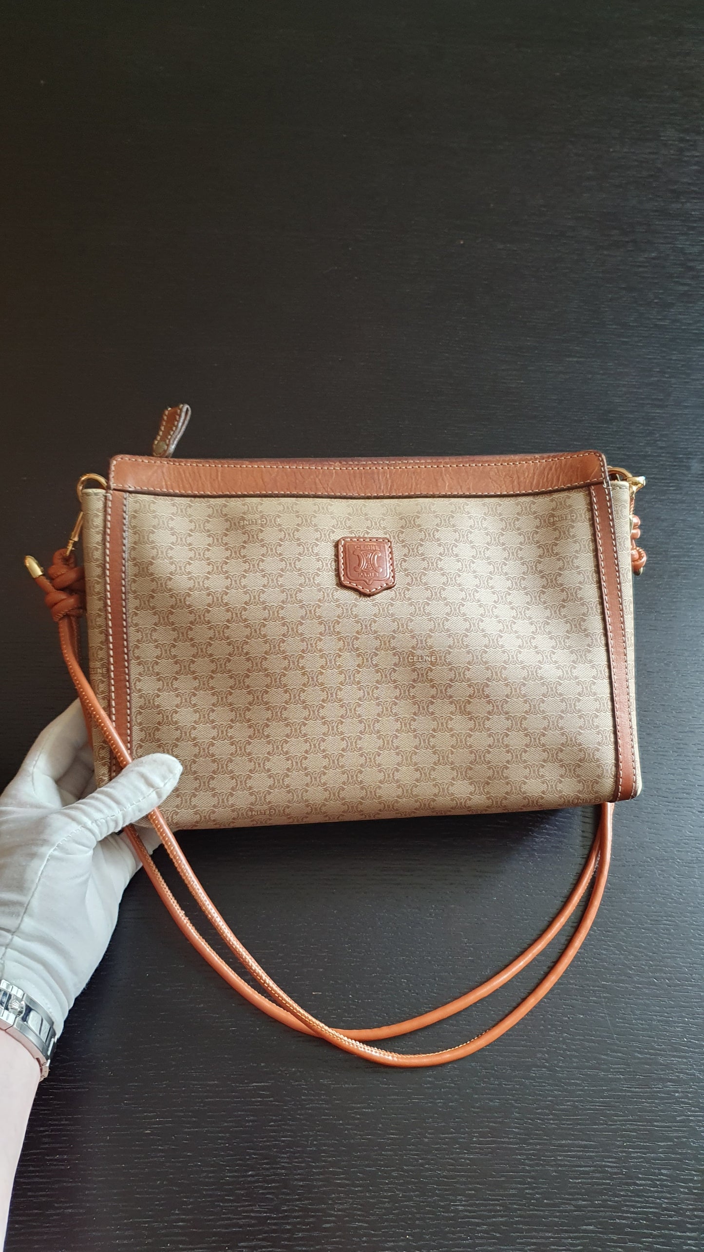 Authentic Vintage Celine Upcycle Tan/ Brown Versatile Purse with Knotted Strap