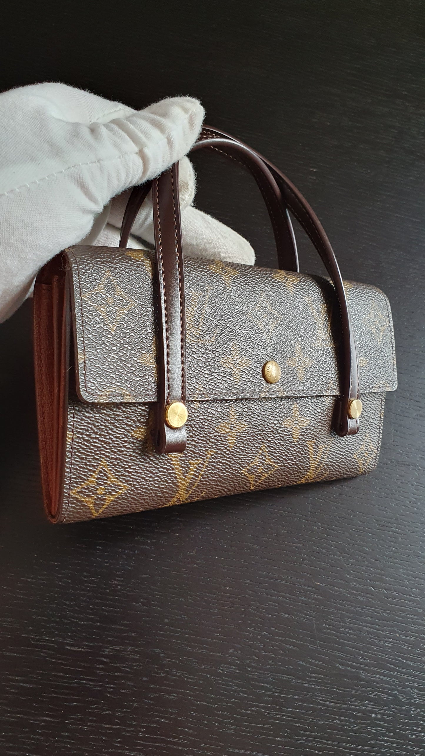 Authentic Vintage Louis Vuitton (2) Upcycle Brown Monogram Wallet with Two Handles