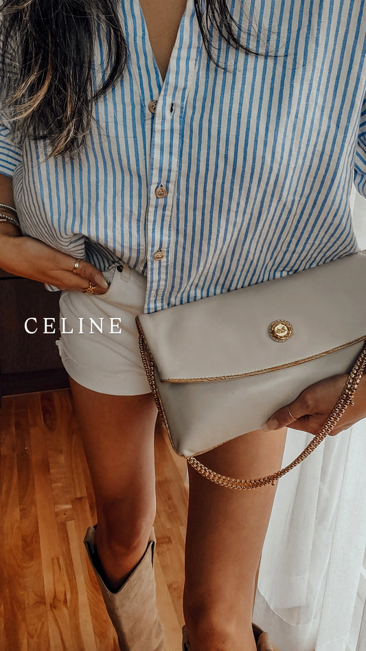 Authentic Vintage Celine Upcycle Leather Purse with Chain