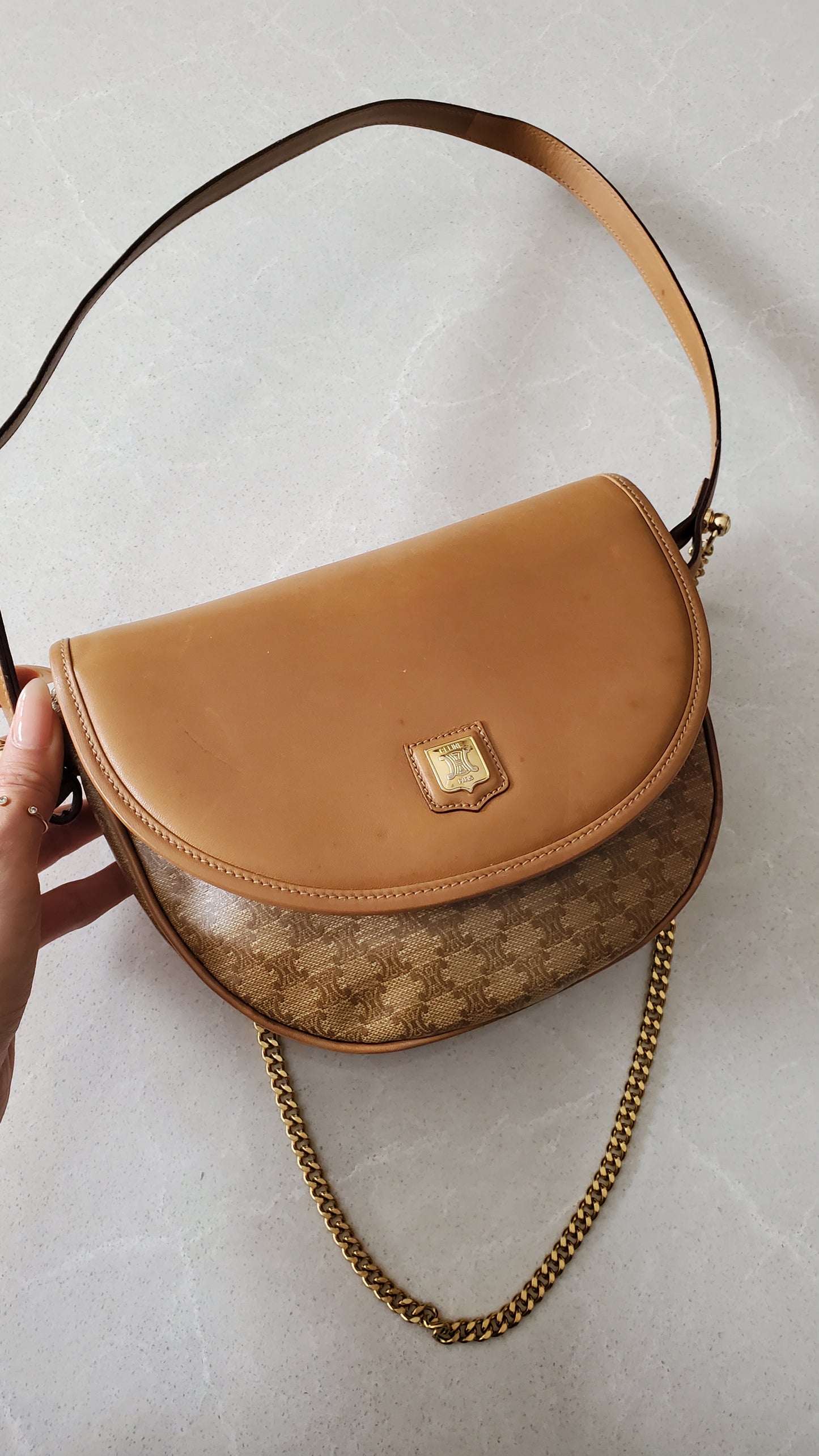 Authentic Vintage Celine Upcycle Tan Purse on Chain