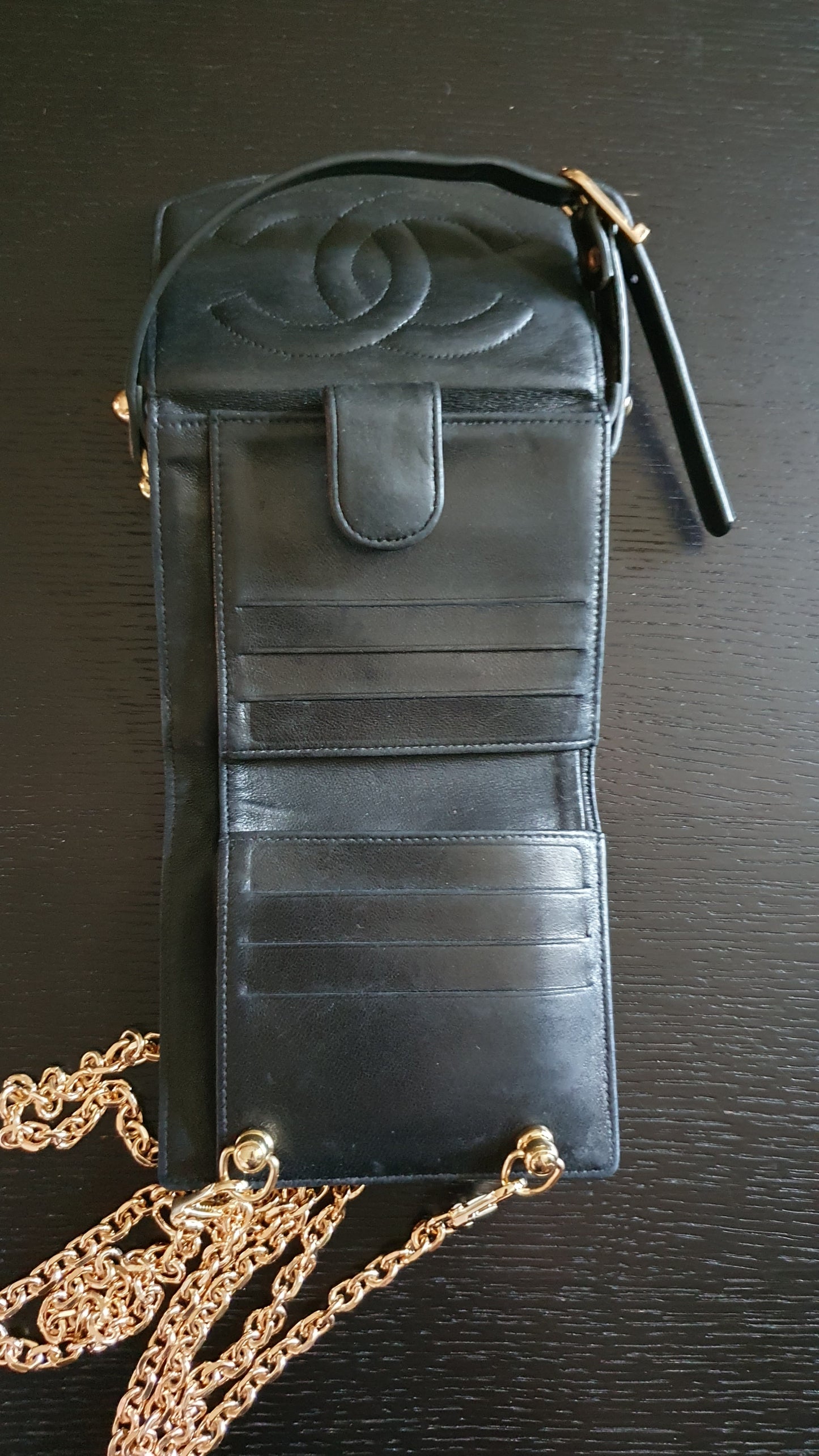 Authentic Chanel Upcycle Small Black Wallet with Strap & Chain
