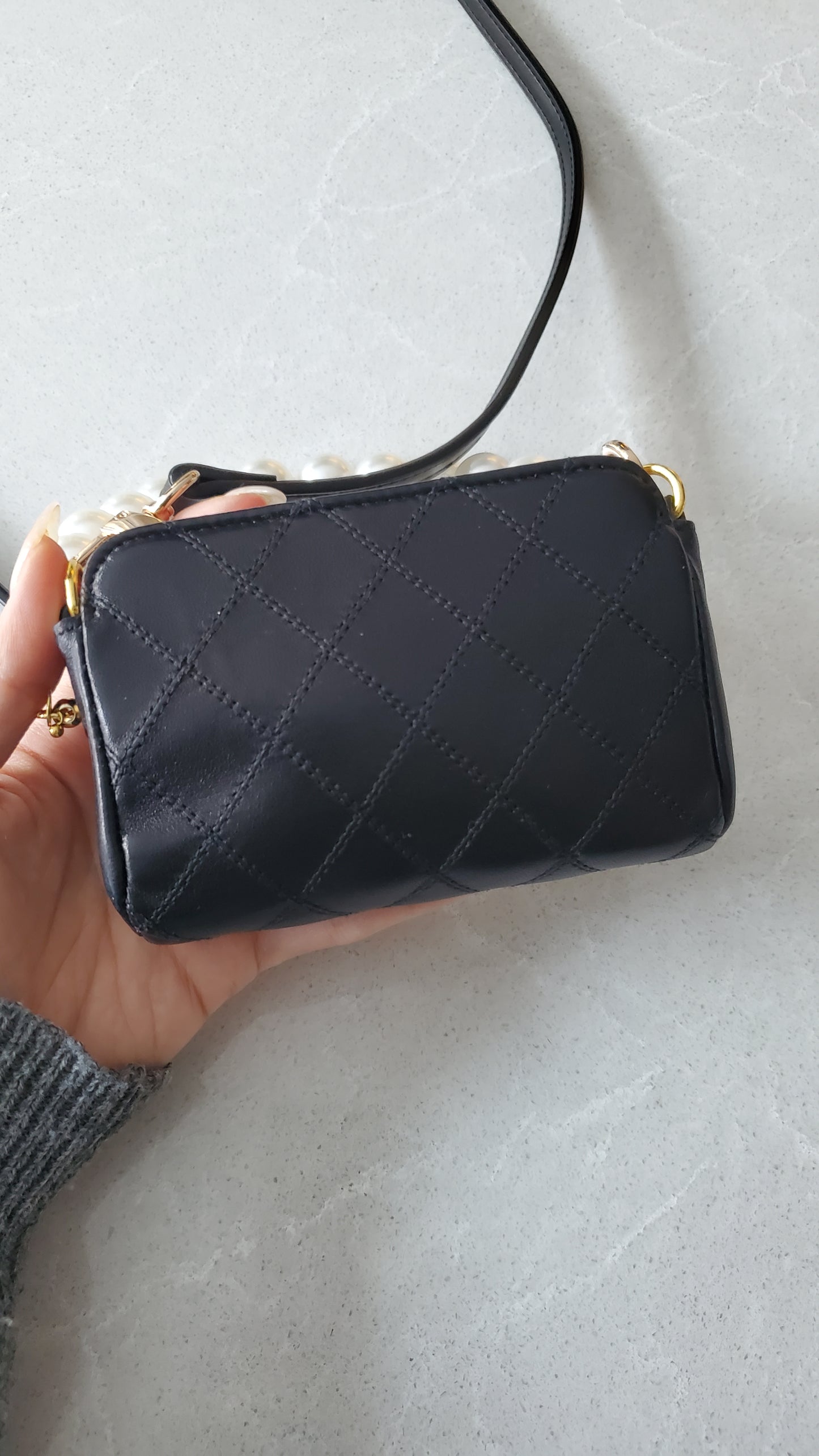 Authentic Chanel Upcycle Black Lambskin Small Pouch with Strap & Chain