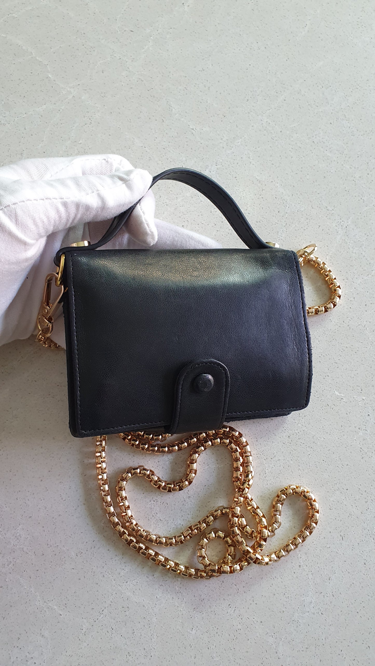 Authentic Chanel Upcycle Small Black Leather Wallet with Strap and Chain