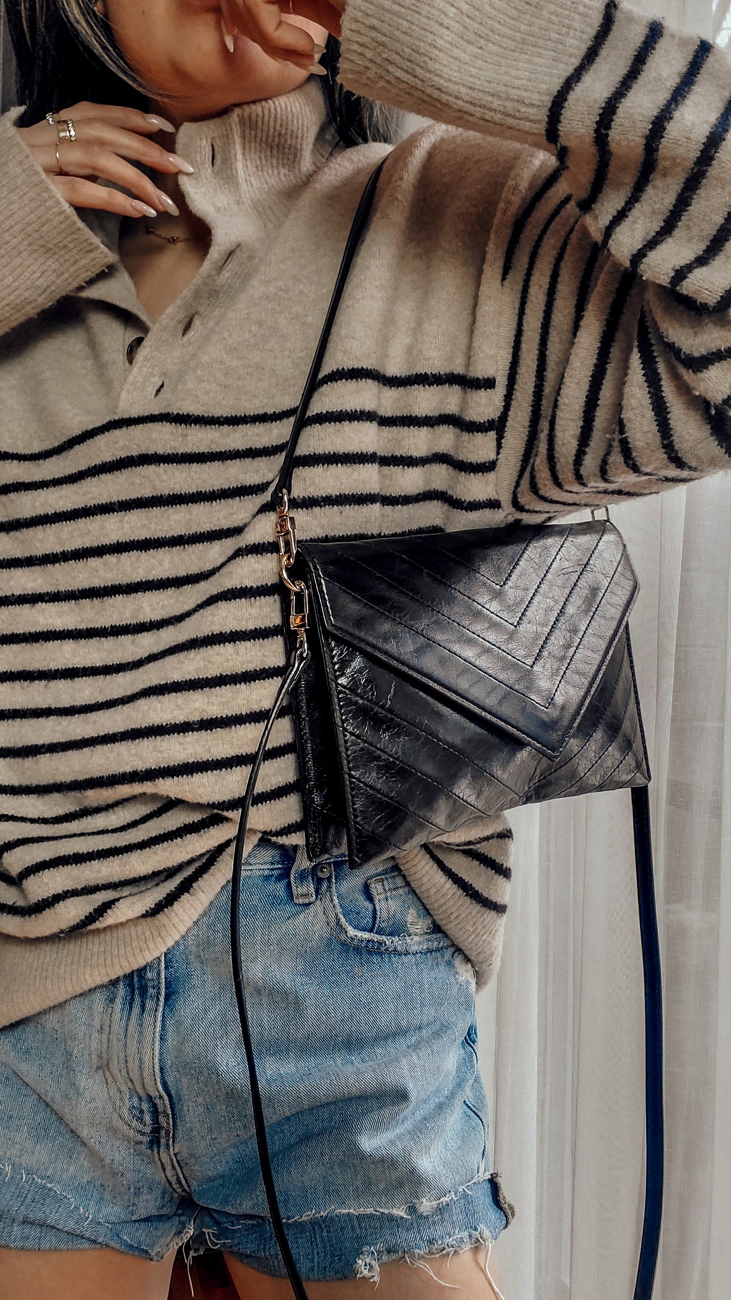 Authentic Vintage YSL Yves Saint Laurent Upcycle Black Leather Multi Compartments Purse with Straps