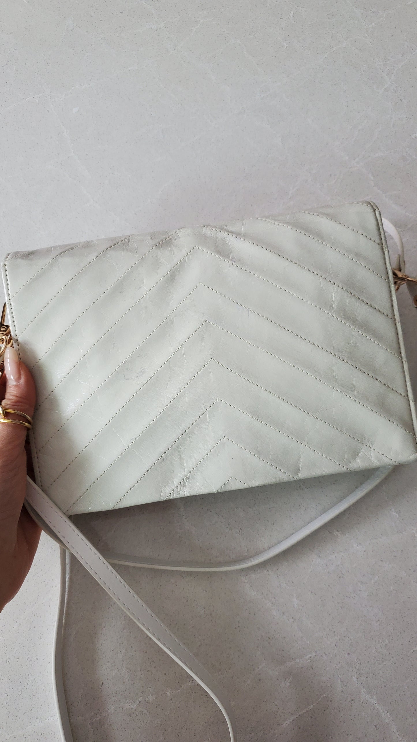 Authentic Vintage YSL Yves Saint Laurent Upcycle White Leather Multi Compartments Purse with Straps