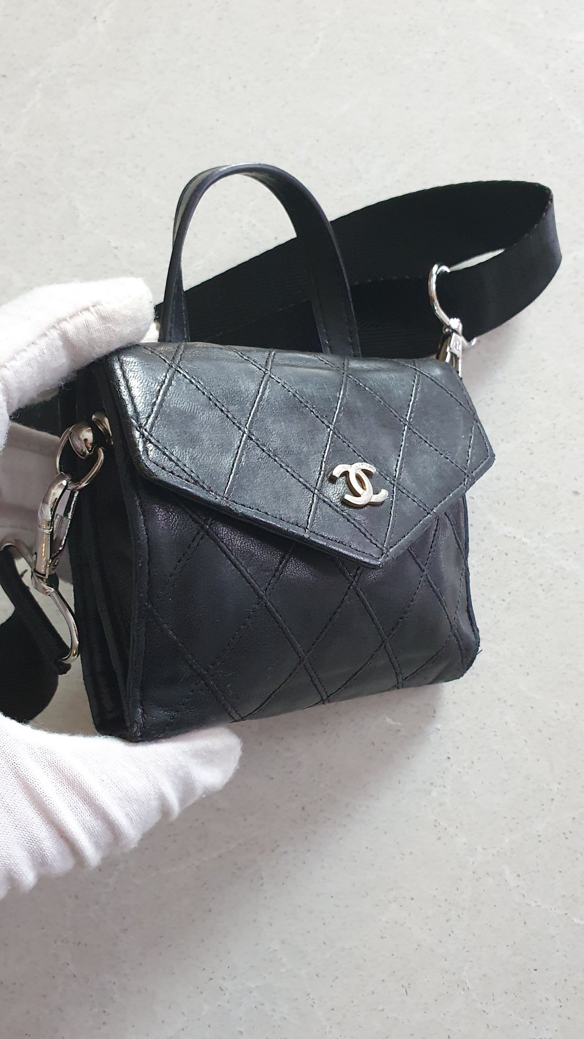 Authentic Chanel (2) Upcycle Small Black Compact Wallet with Single Handle