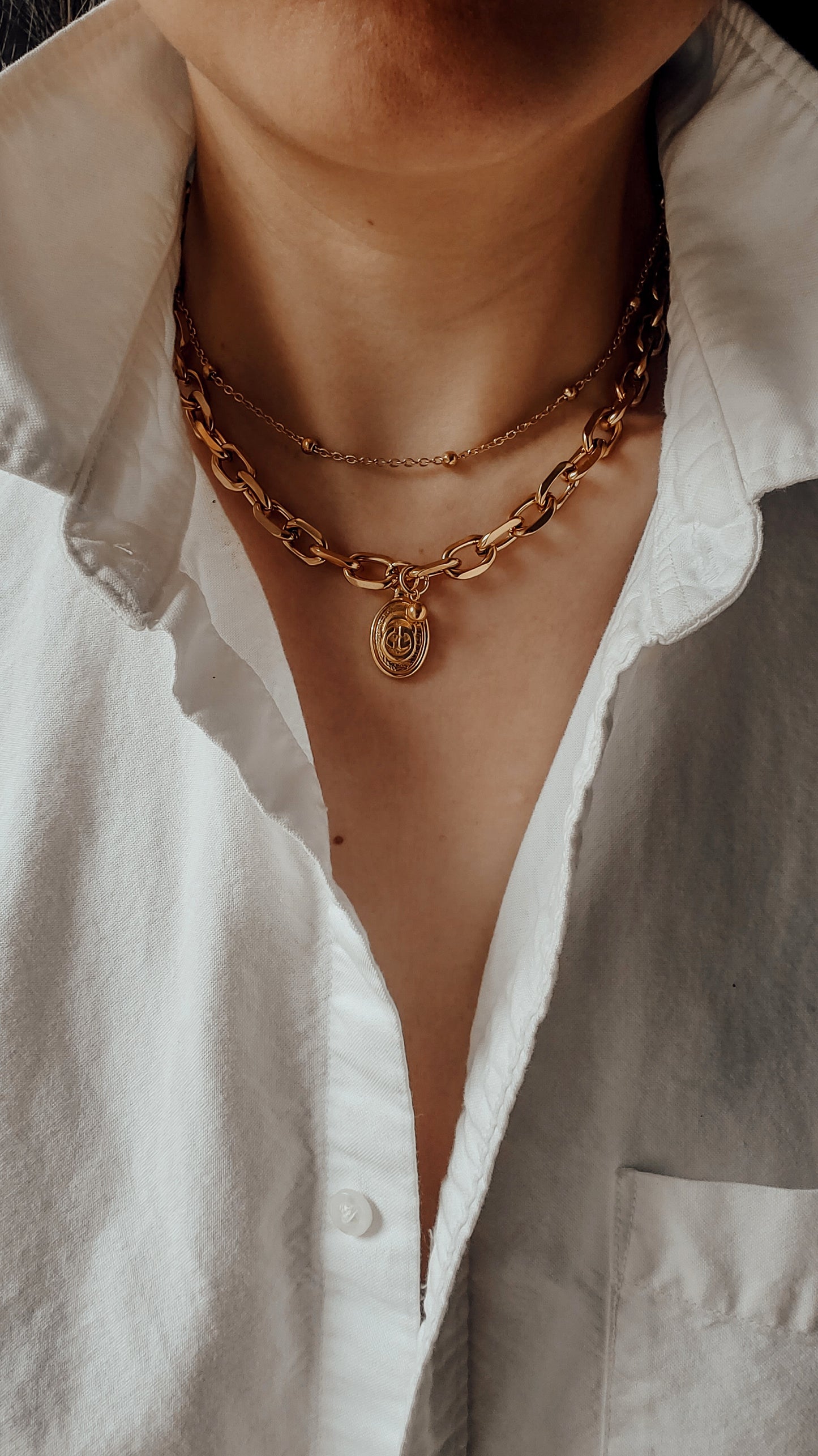 Authentic Vintage Gucci (2) Upcycle Gold Beads Layers Necklace