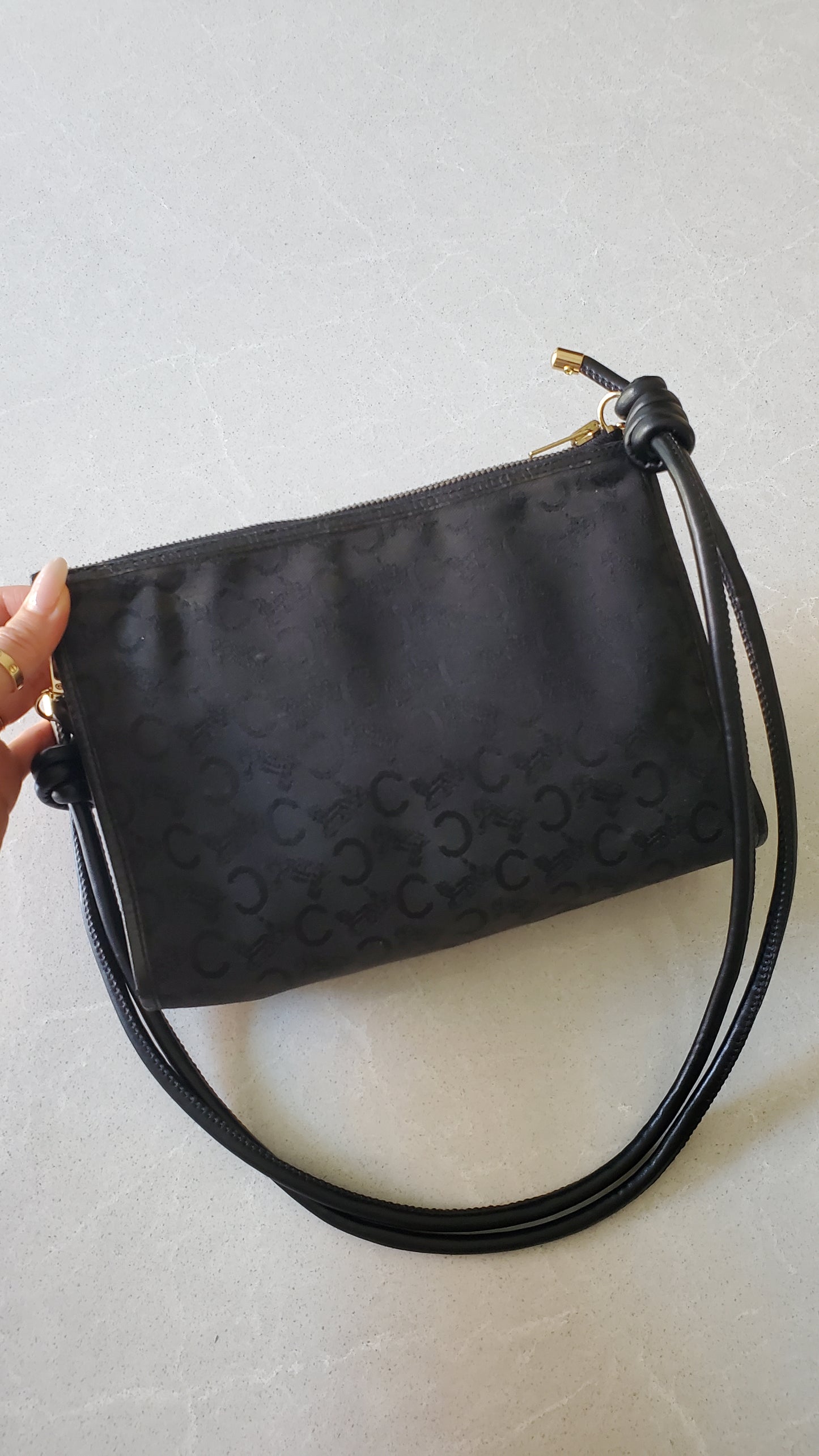 Authentic Vintage Celine Upcycle Black Fabric Purse on Strap