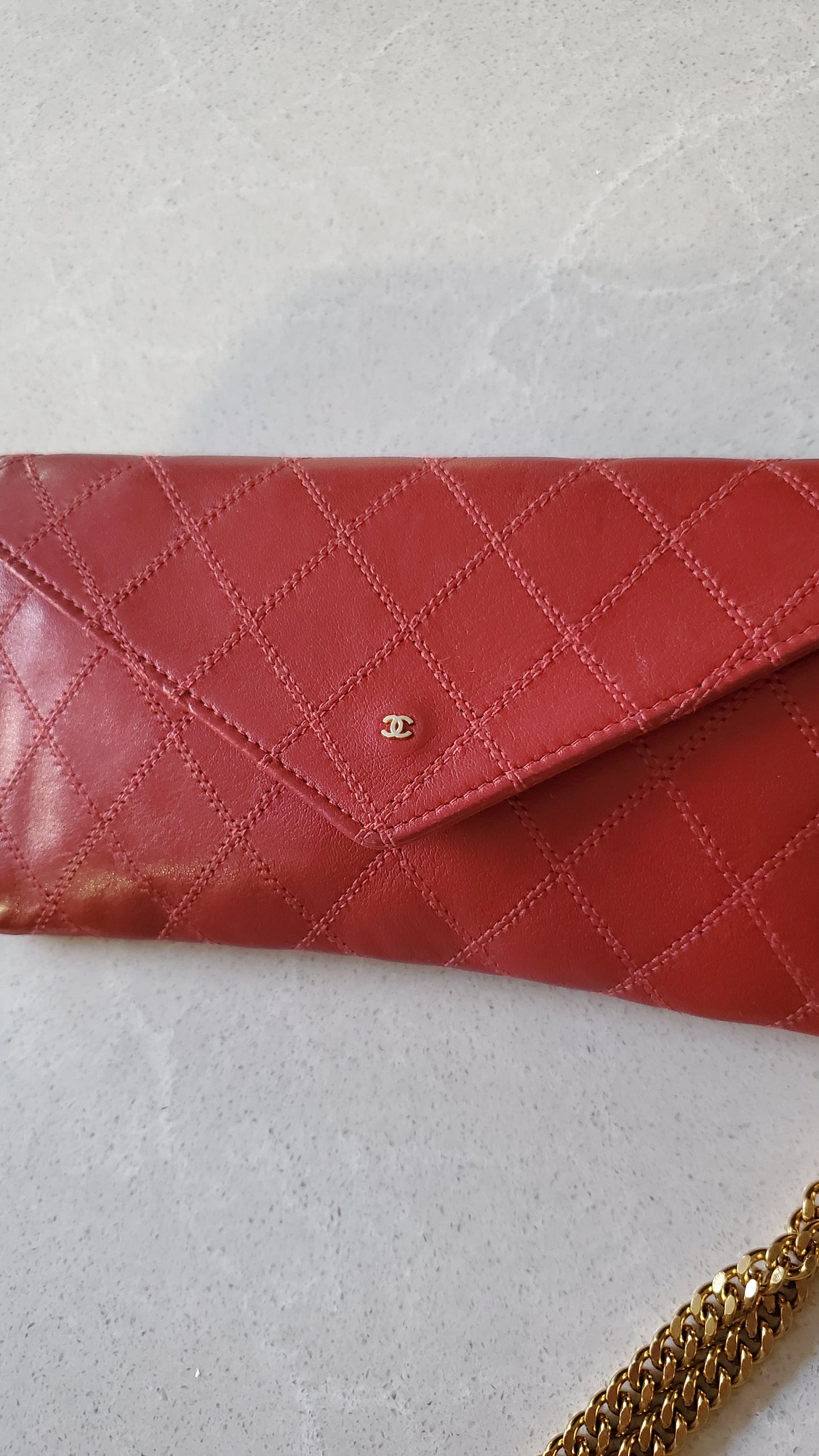 Authentic Vintage Chanel Upcycle Red Leather Wallet on Chain