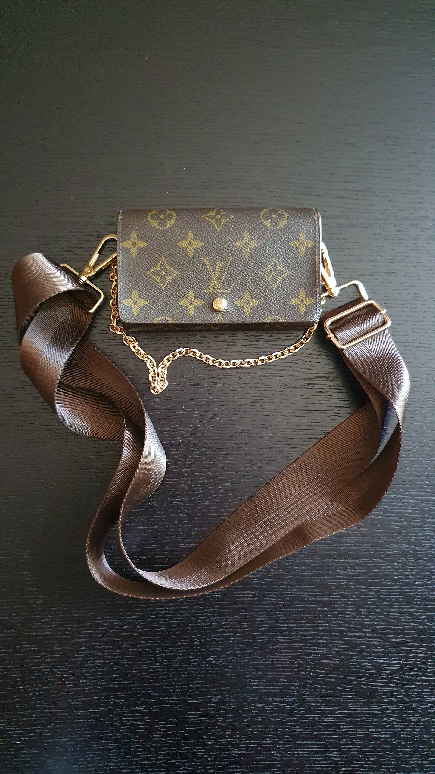 Authentic Vintage Louis Vuitton (RA0956) Upcycle Small Wallet with Strap and Chain