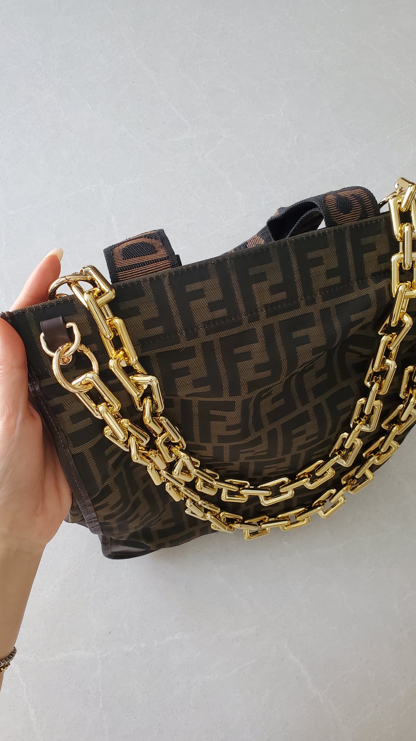 Authentic Fendi FF Upcycle Large Tote Bag with Chains