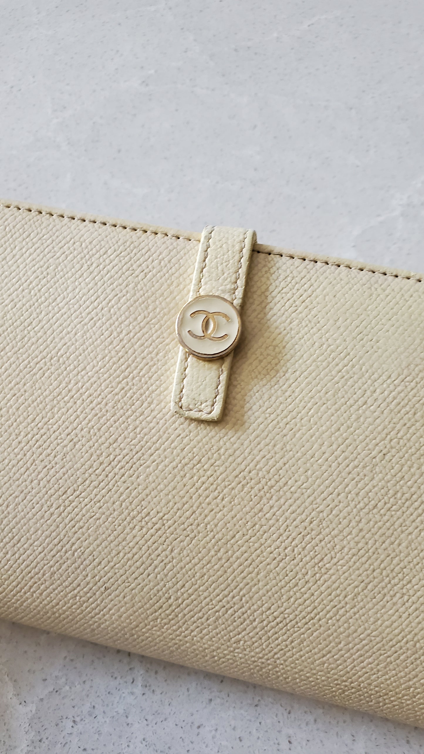 Authentic Vintage Chanel Upcycle Cream Caviar Wallet on Strap