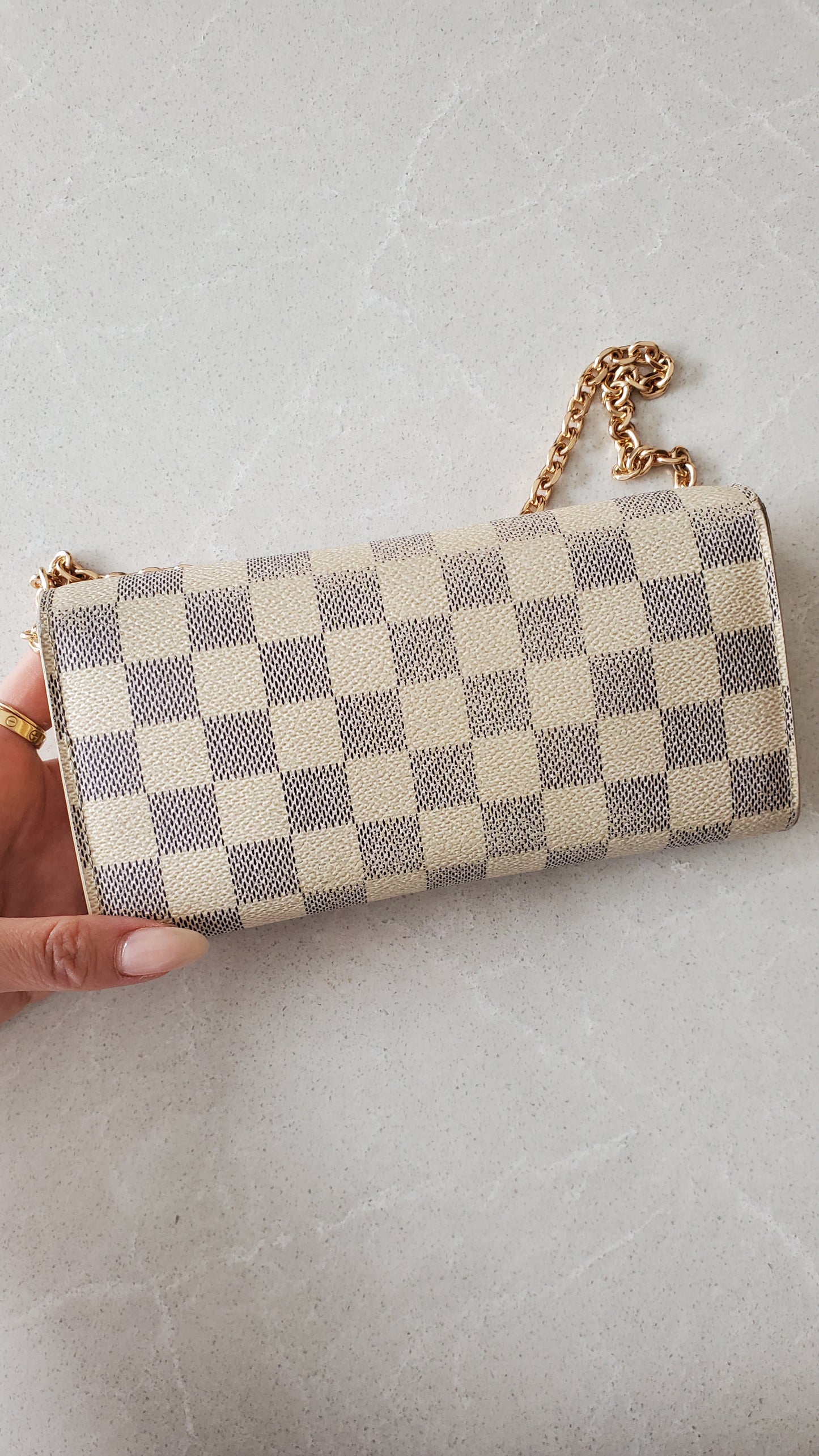 Authentic Louis Vuitton White Damier Upcycle Long Wallet on Chain