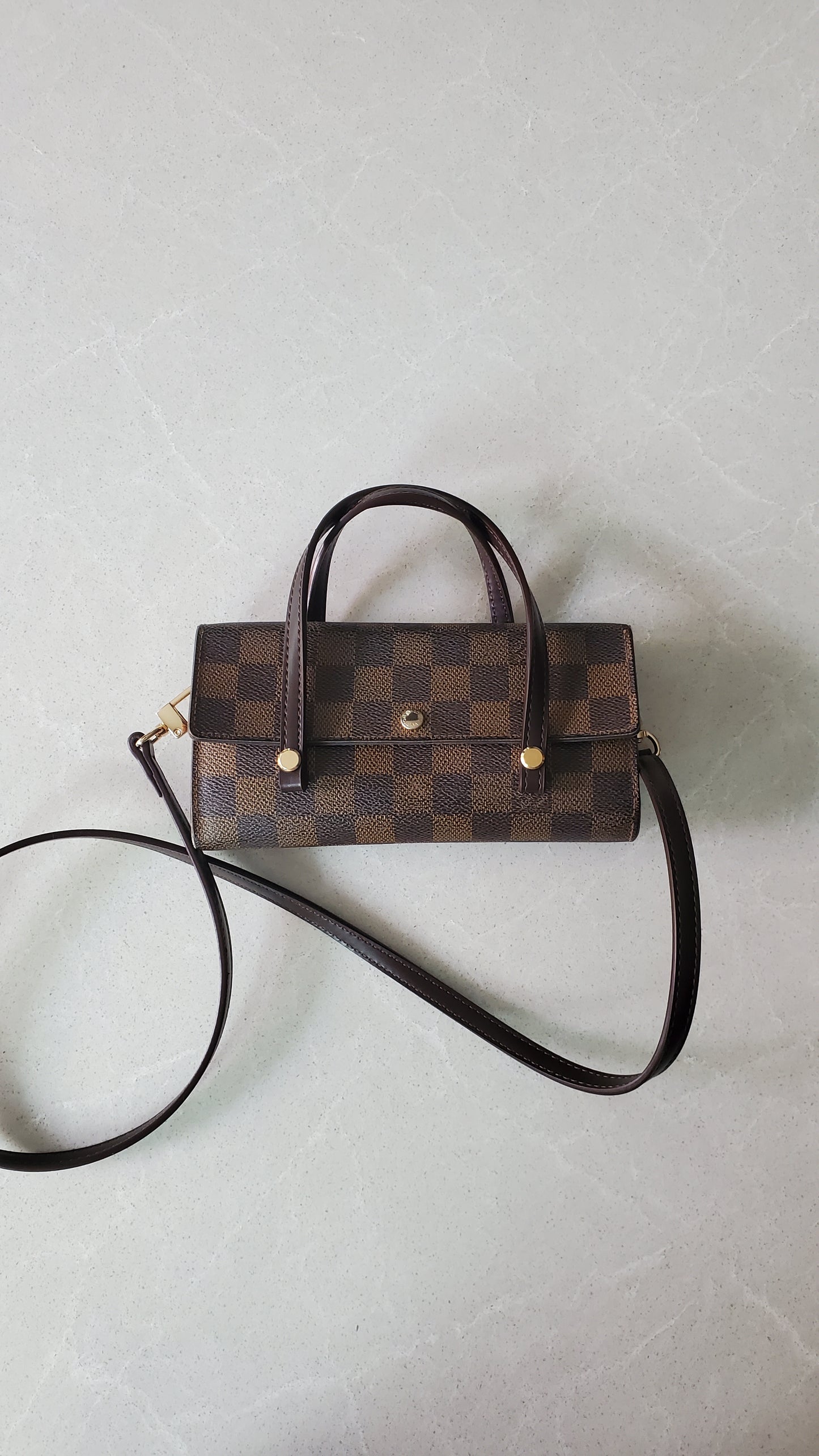 Authentic Vintage Louis Vuitton (2) Upcycle Brown Damier Wallet with Straps