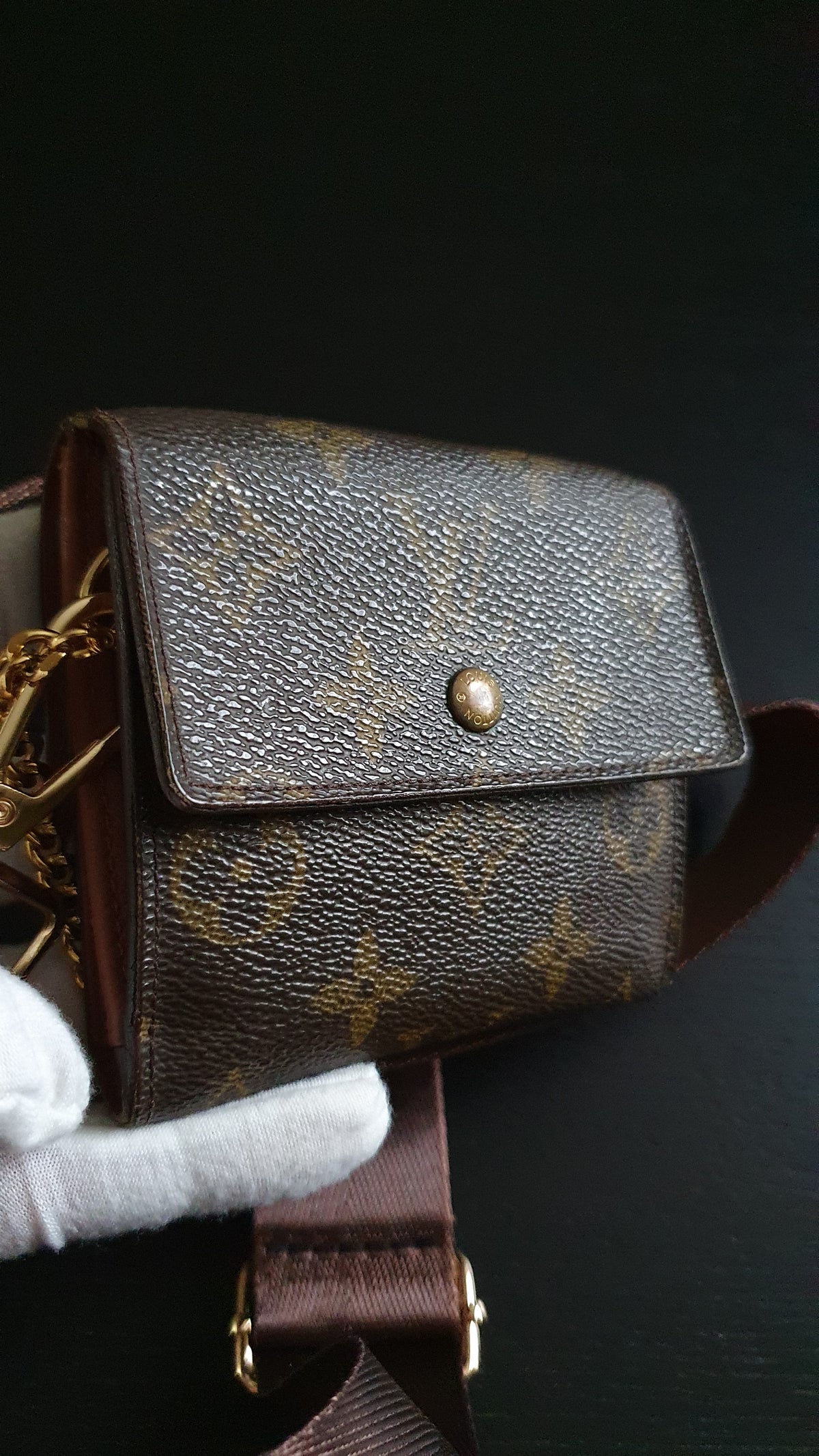 Authentic Vintage Louis Vuitton (4) Upcycle Small Wallet on Chain & Strap