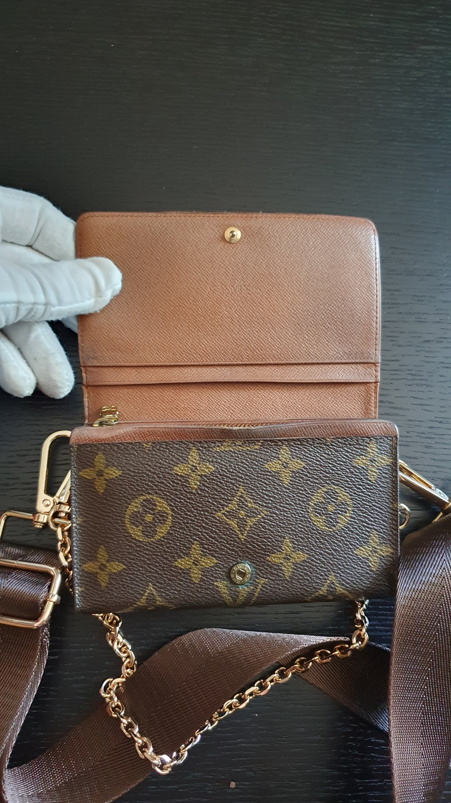 Authentic Vintage Louis Vuitton (2) Upcycle Small Wallet with Strap and Chain