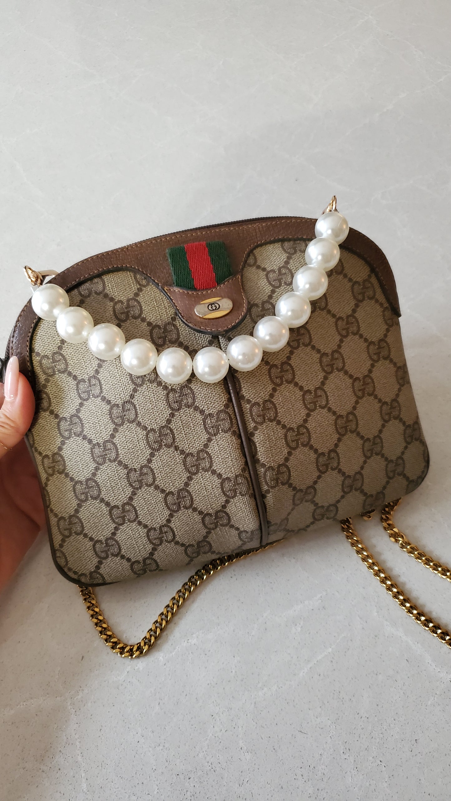 Authentic Vintage Gucci Upcycle Purse on Chains (with pearls chain)