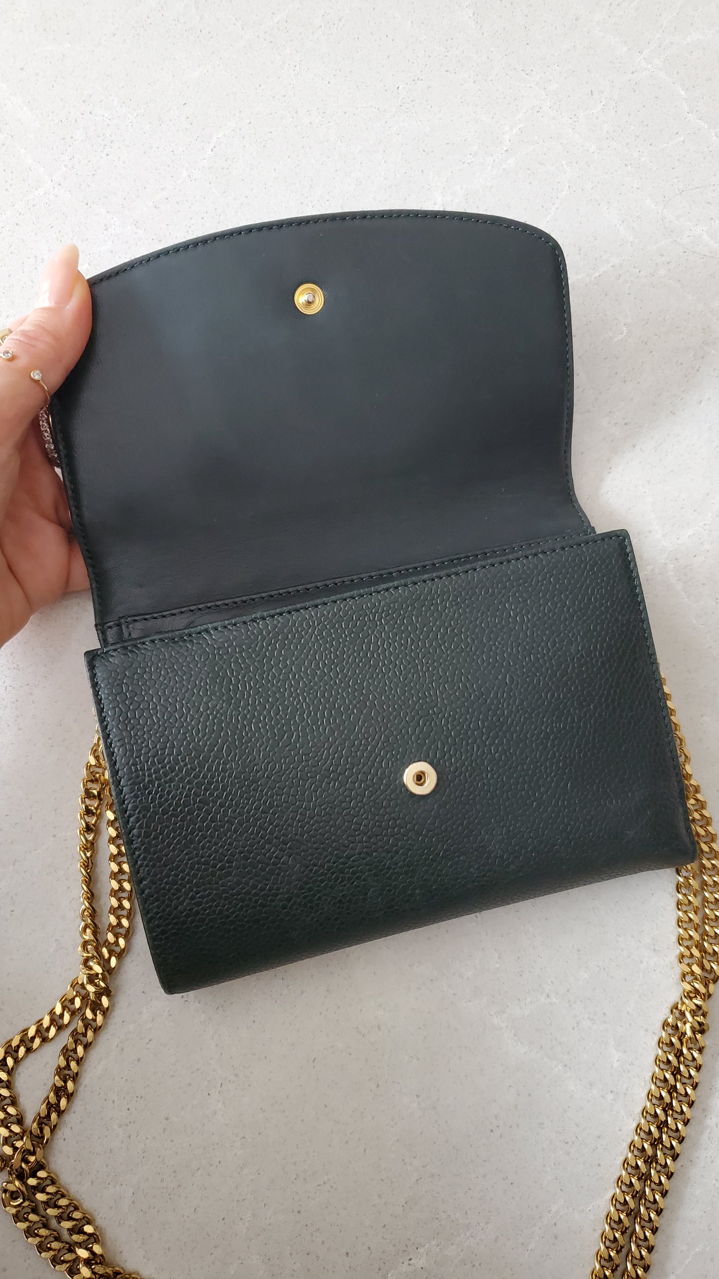 Authentic Chanel Upcycle Green Caviar Wallet on Chain