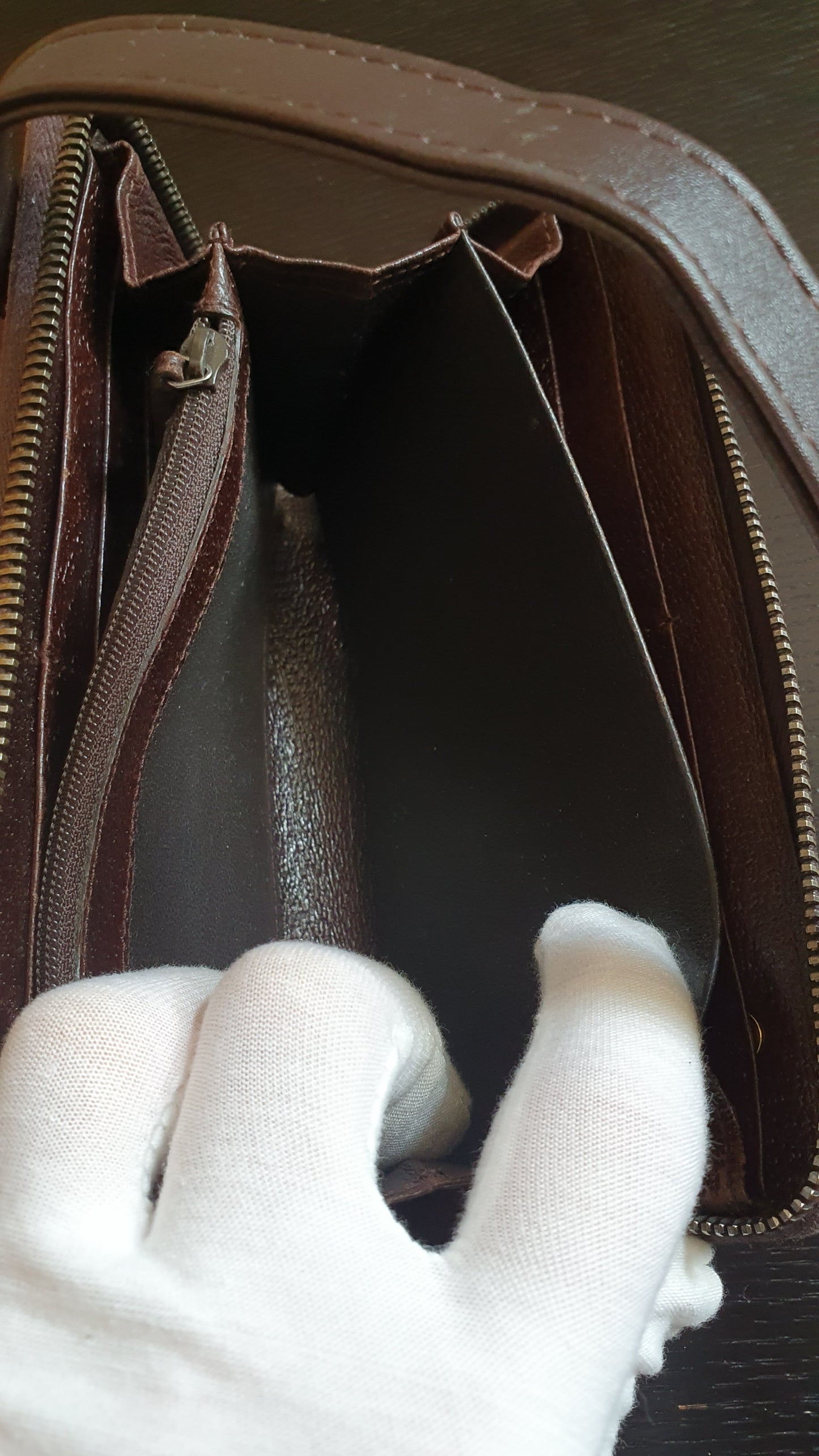 Authentic Vintage Gucci Upcycle Brown Zip Wallet with Single Strap