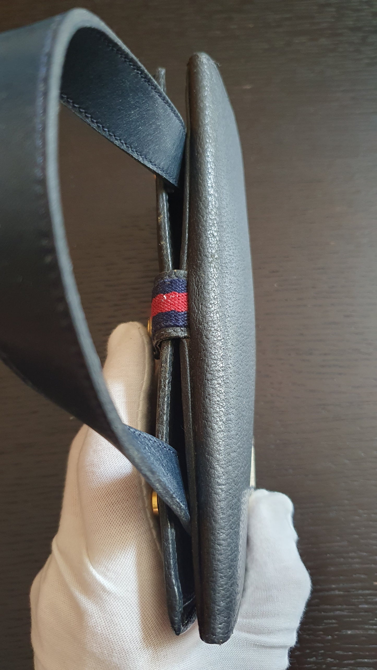 Authentic Vintage Gucci Upcycle Navy Wallet with Single Strap