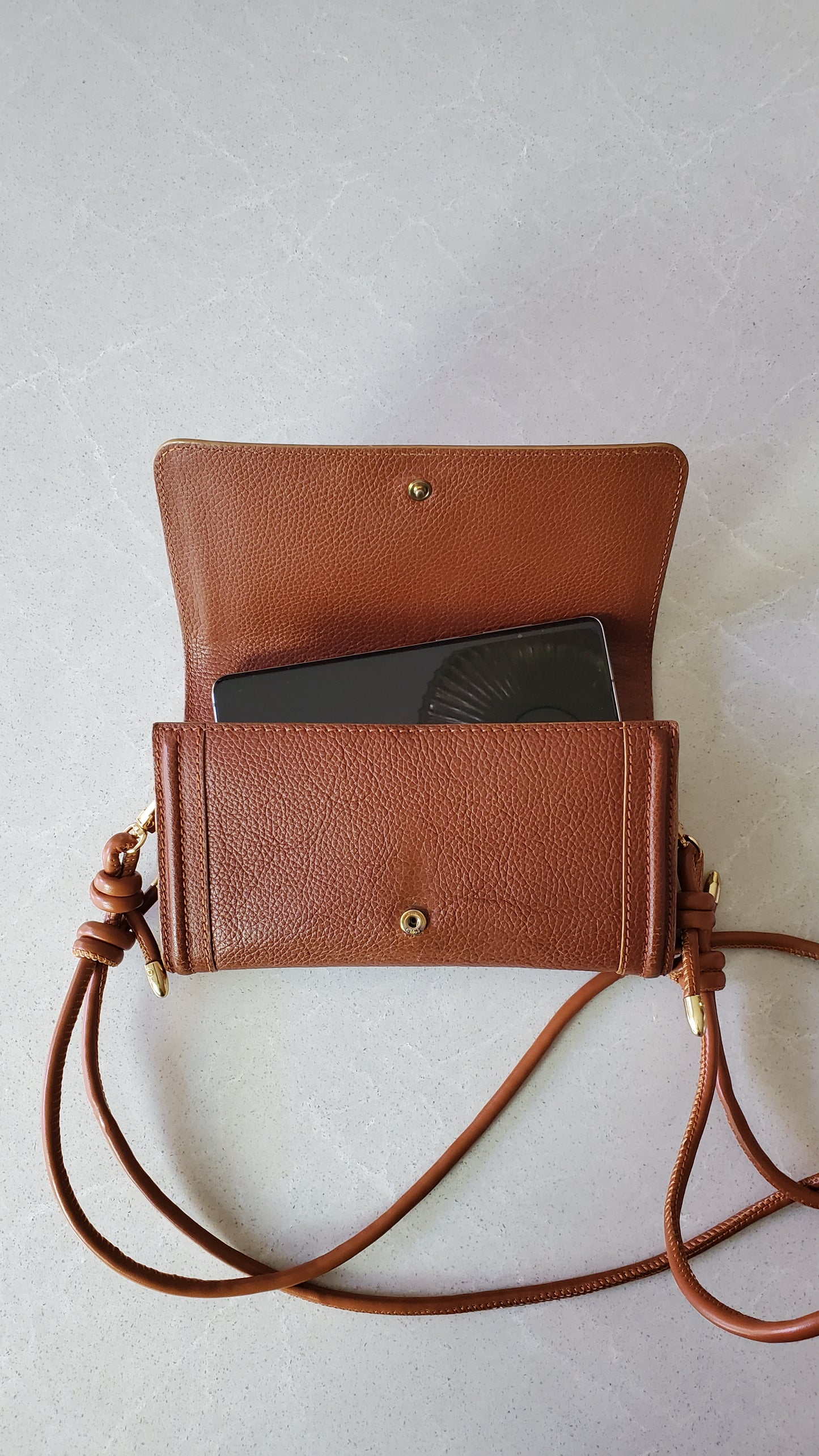 Authentic Chloe Upcycle Brown Leather Long Wallet with Strap